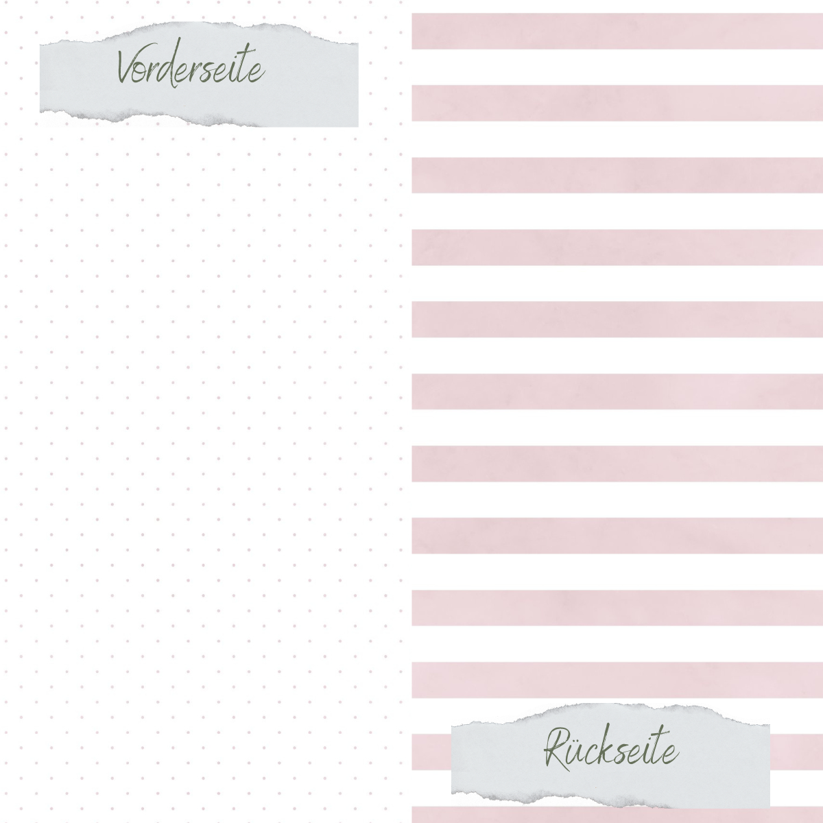 Designpapier - Basic - Puderrosa - Gepunktet + Breite Streifen - Doppelseitig bedruckt