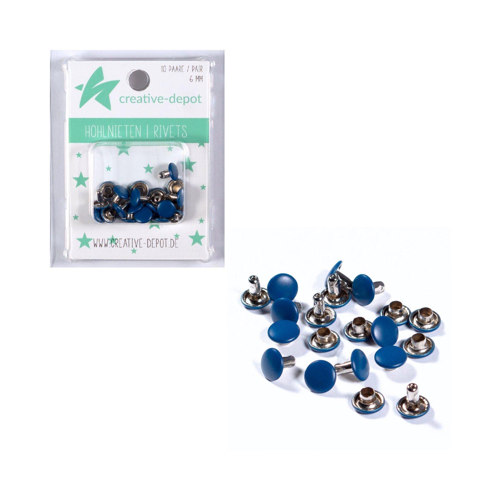 Doppelhohlnieten - Marineblau - Matt - 10 Paar - 6 mm