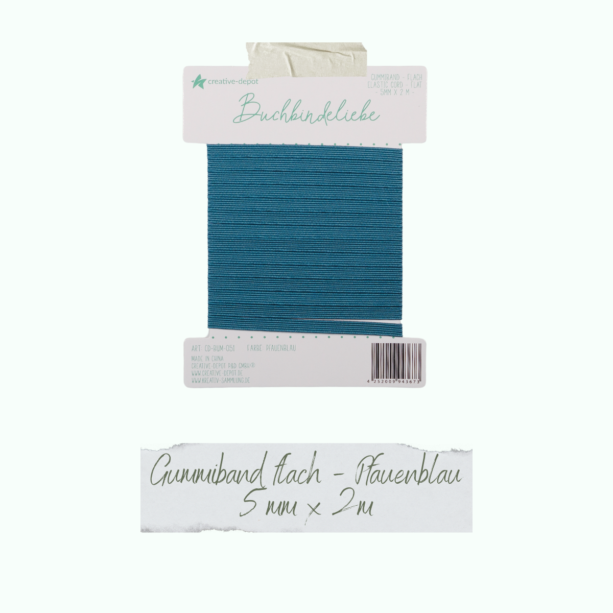 CD-BUM-051_Gummiband-flach-Pfauenblau Buchbindeliebe - Gummiband - Pfauenblau - flach