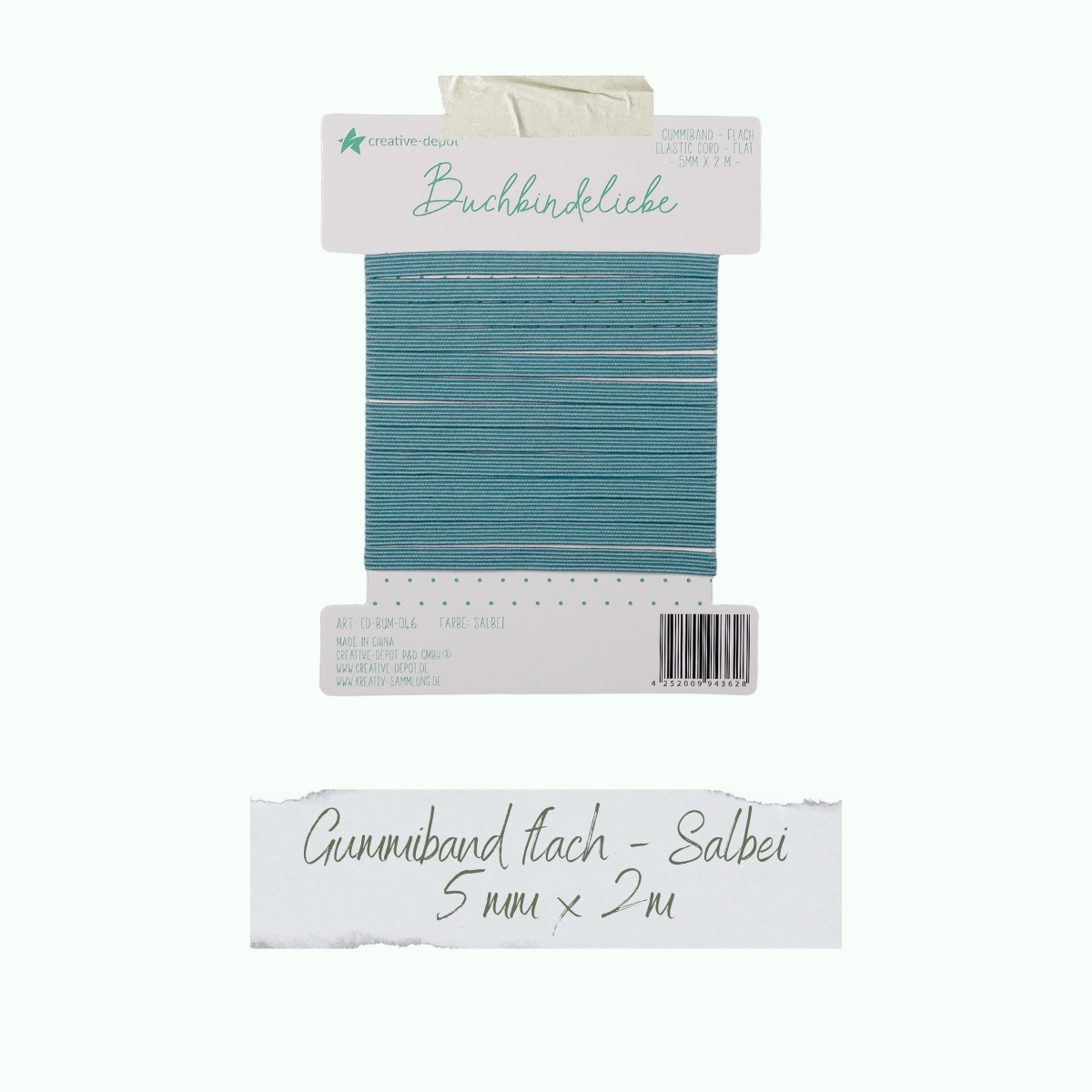 CD-BUM-046_Gummiband-flach-Salbei Buchbindeliebe - Gummiband - Salbei - flach