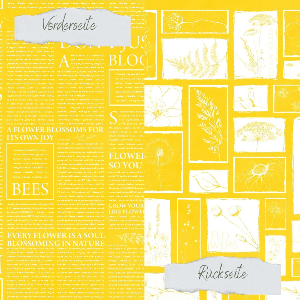 Papel de diseño - Basic - Ostergelb - Newspaper + Wildflowers - Doppelseitig bedruckt   Papel de diseño - Basic - Ostergelb - Newspaper + Wildflowers - Doppelseitig bedruckt