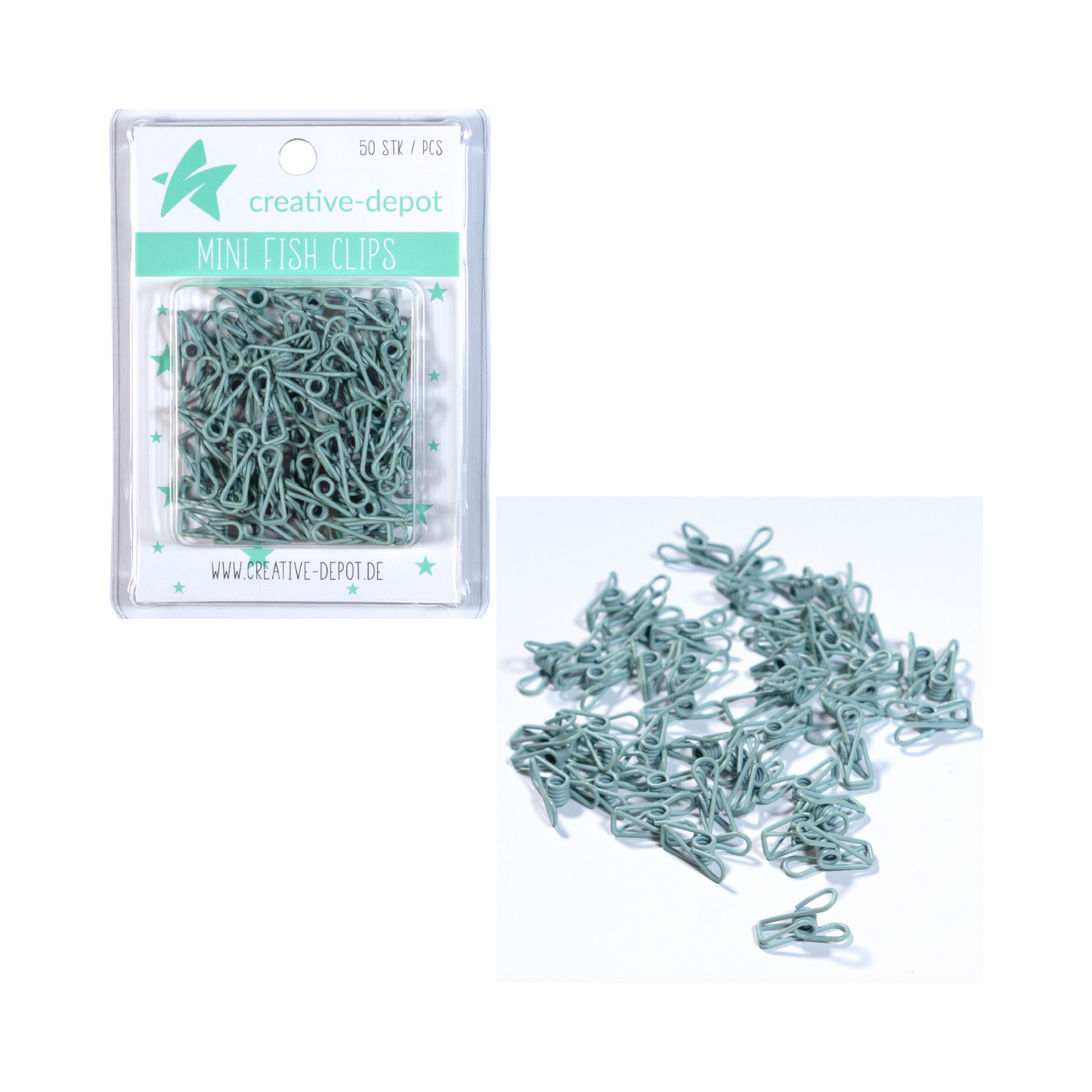 Mini Fish Clip - Graugrün - Matt - 50 Stück