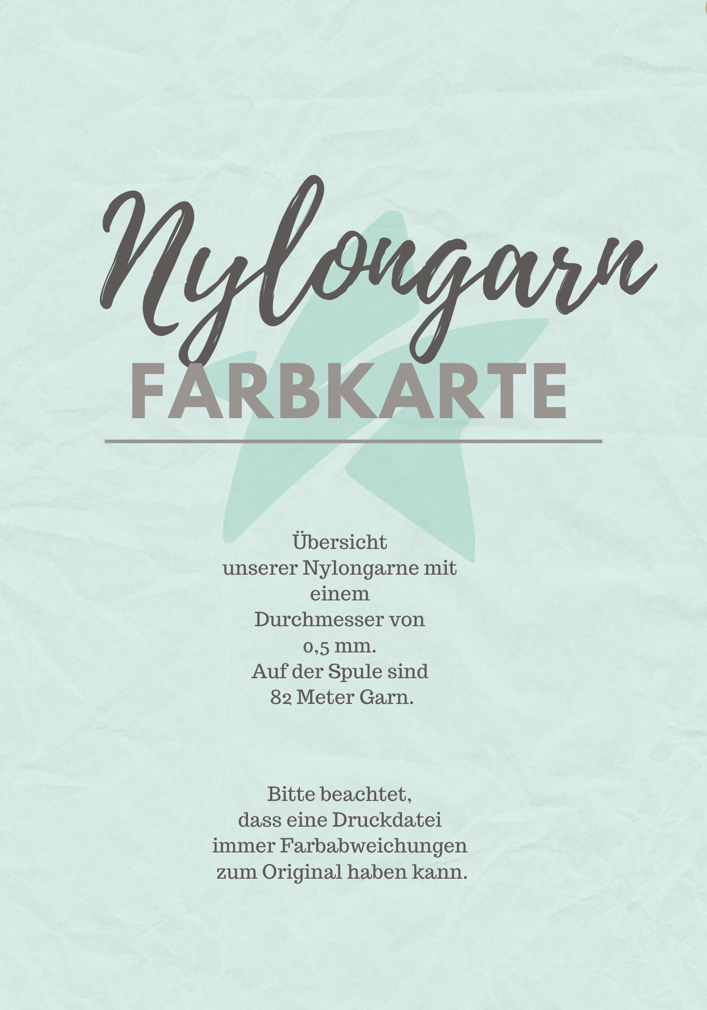 Farbkarte - Garnkarte- Nylongarn 0,5 mm