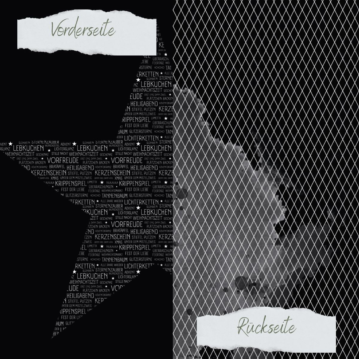 Designpapier - Scrapliebe - Dezembertagebuch - Wörterstern - Schwarz - Doppelseitig bedruckt