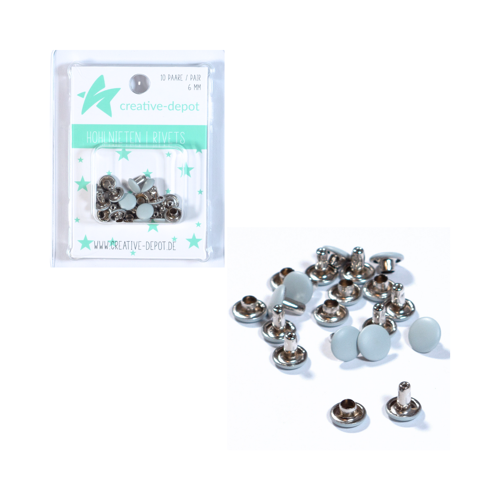 Doppelhohlnieten - Hellgrau - Matt - 10 Paar - 6 mm