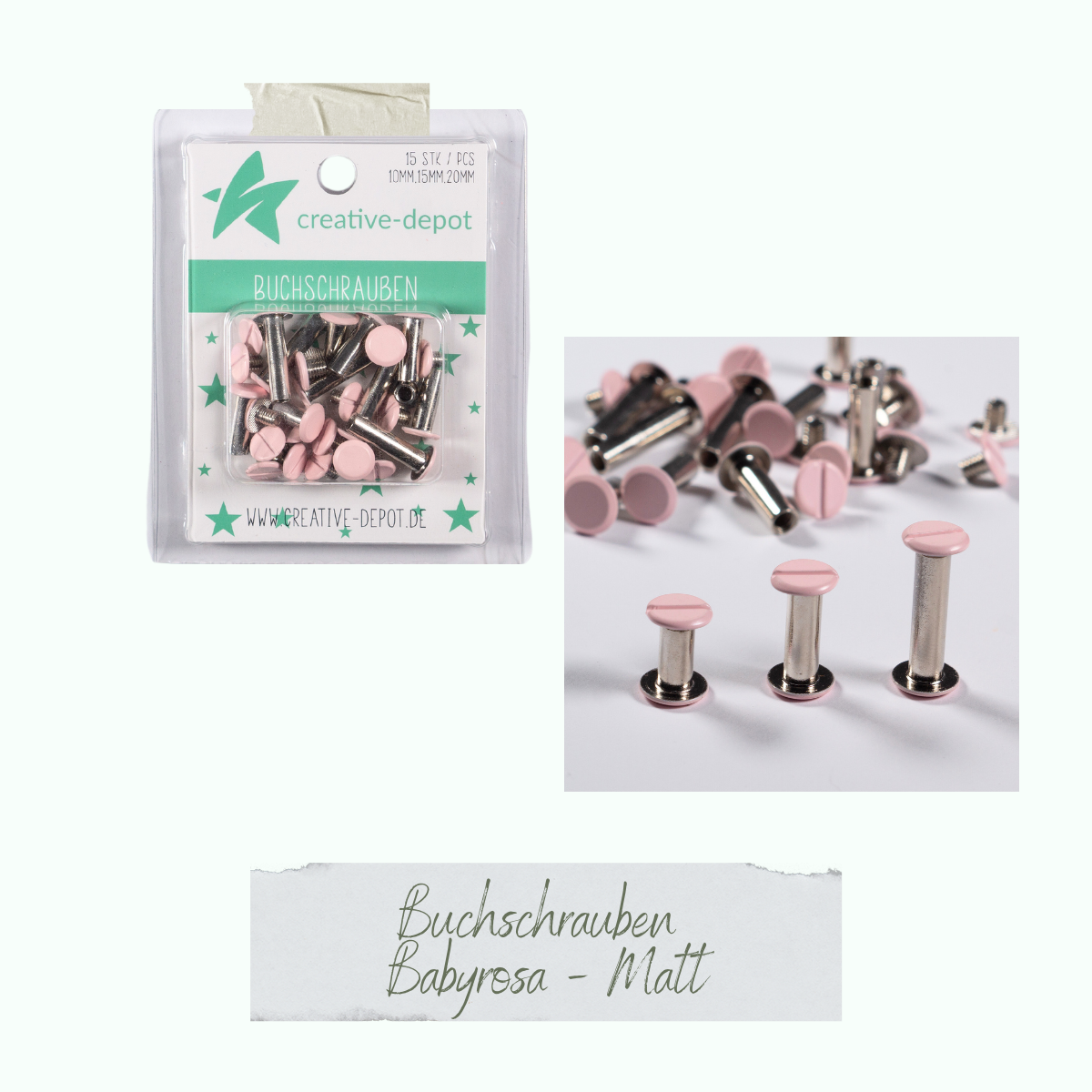 ^Buchschrauben - Babyrosa - Matt - 15 Stück ^Buchschrauben - Babyrosa - Matt - 15 Stück