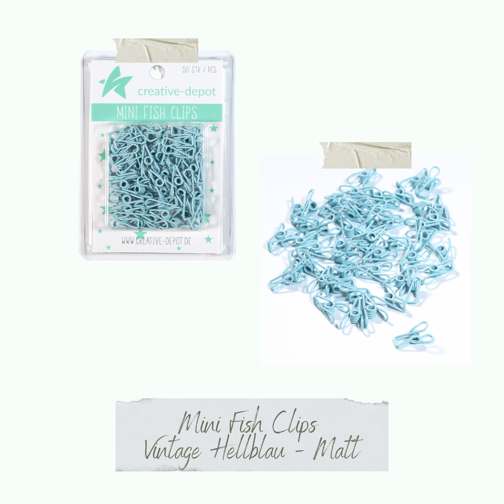 Mini Fish Clip - Vintage Hellblau - Matt - 50 Stück
