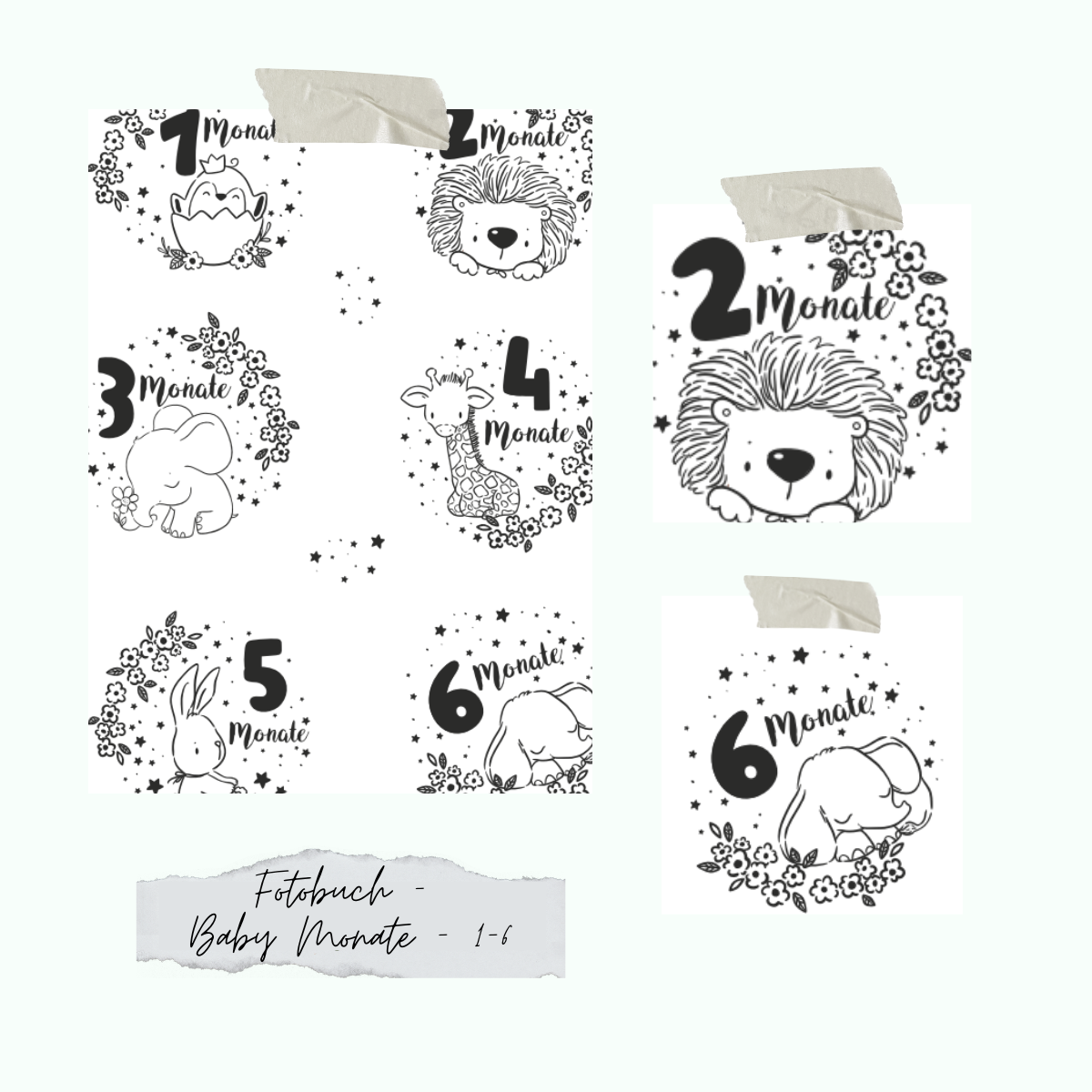 Fotobuch-Baby-Monate-1-6 Stempelset - Fotobuch Baby Monate 1-6