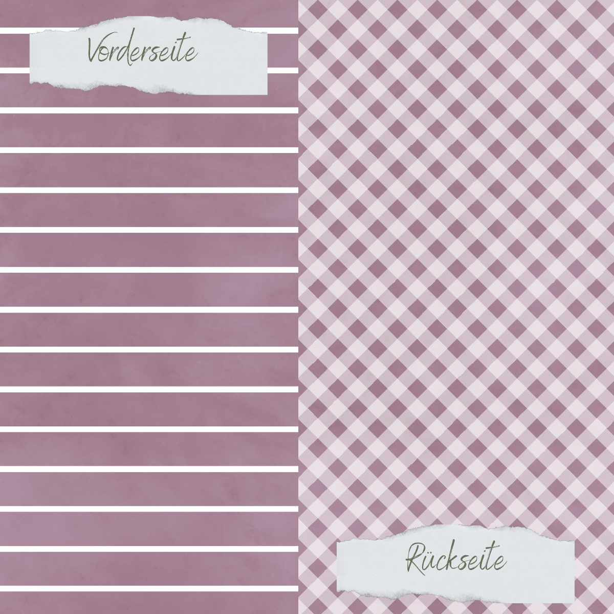 Designpapier - Basic - Malve - Breite Linien + Karo - Doppelseitig bedruckt