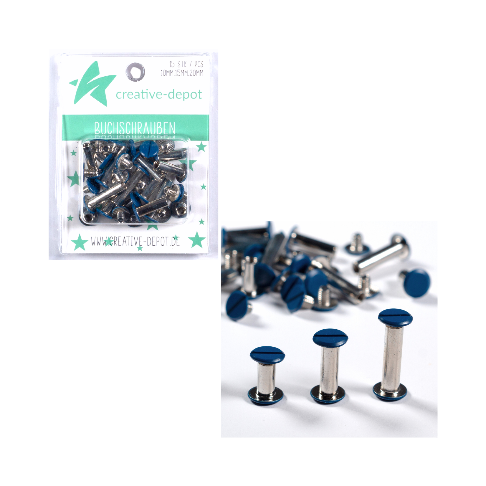 Buchschrauben - Marineblau - Matt - 15 Stück