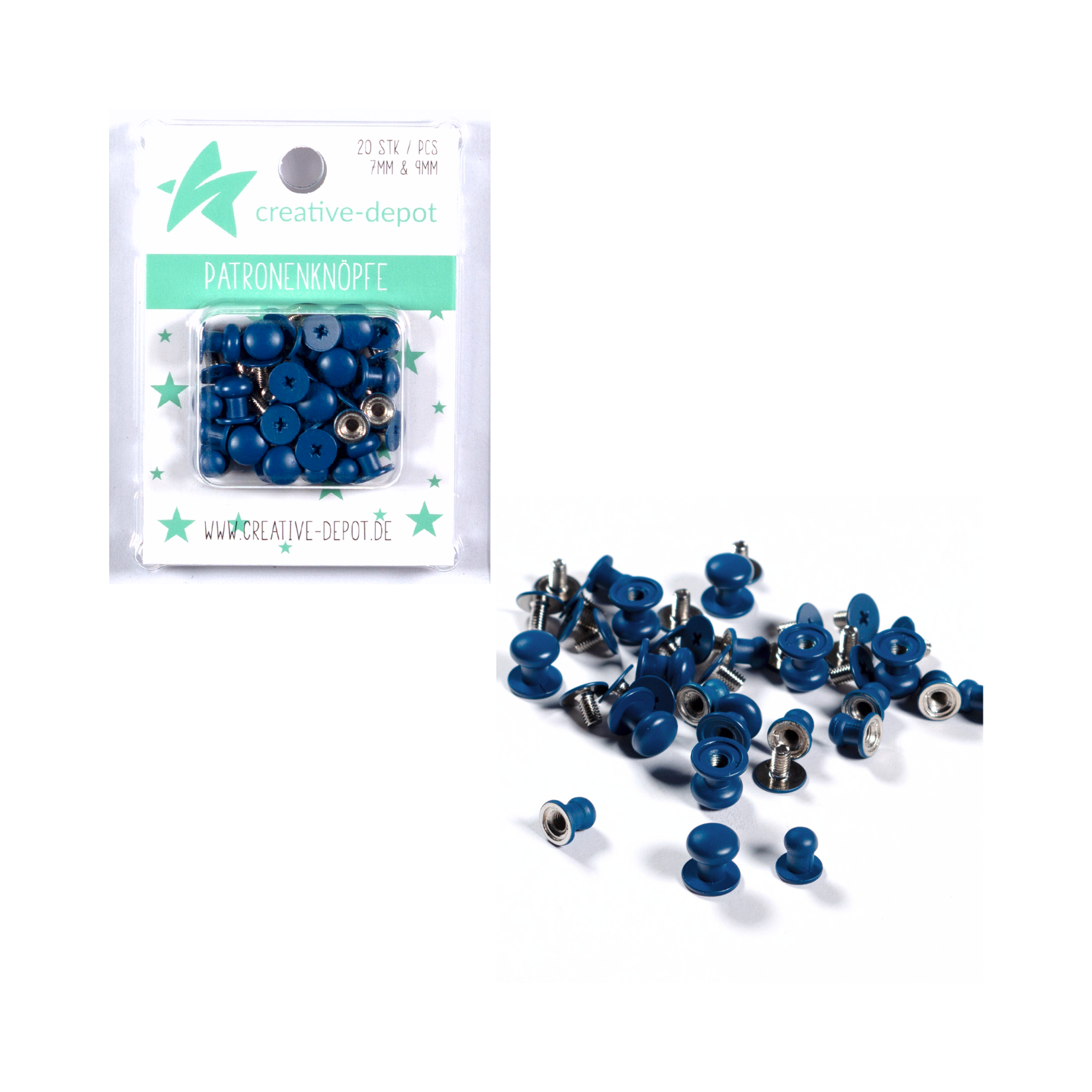 Patronenknopf - Marineblau - Matt - 20 Stück - 7 mm & 9 mm