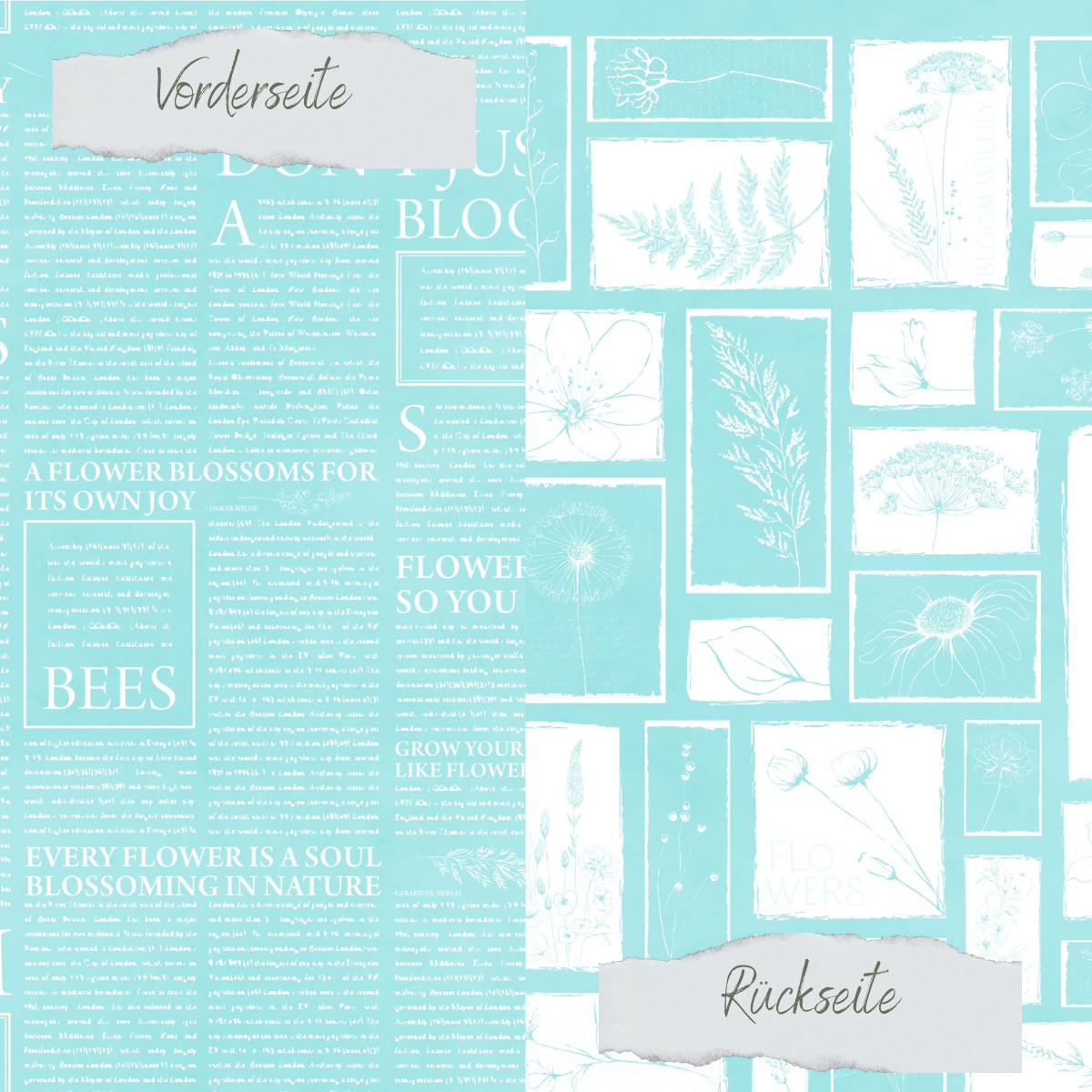 Designpapier - Basic - Meermint - Newspaper + Wildflowers - Doppelseitig bedruckt