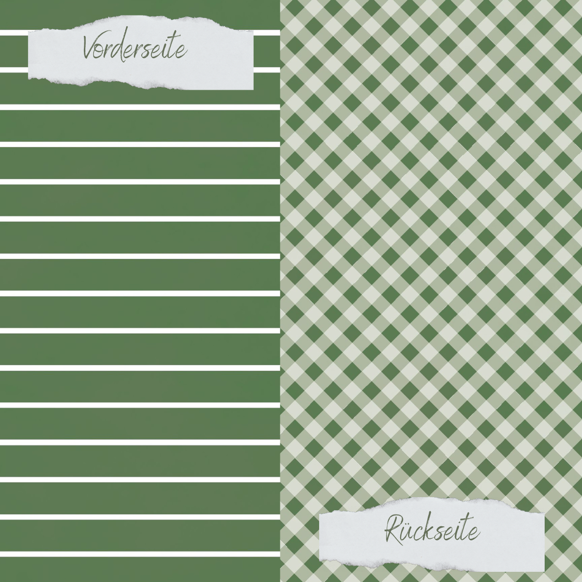 Designpapier - Basic - Olive - Breite Linien + Karo - Doppelseitig bedruckt