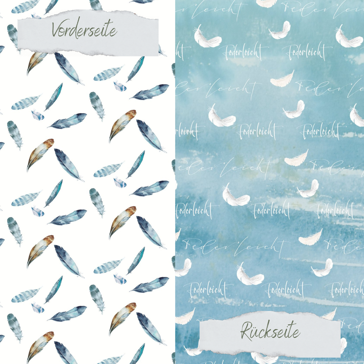 Designpapier - Designline - Federn - Blautöne - Doppelseitig bedruckt  Designpapier - Designline - Federn - Blautöne - Doppelseitig bedruckt