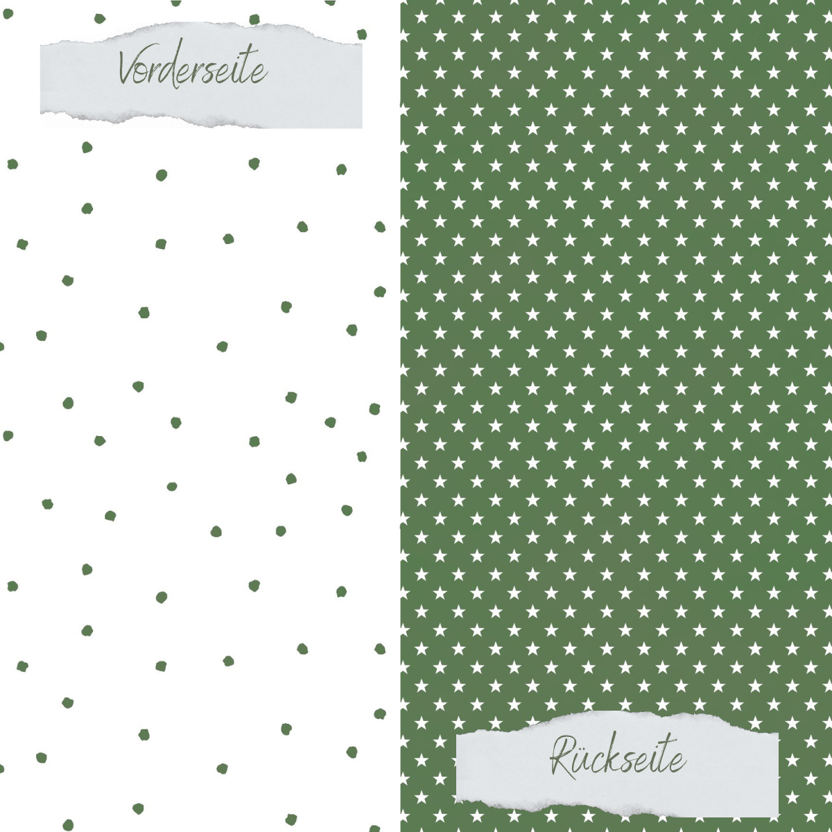 Designpapier - Basic - Olive - Tupfen + Sternchen - Doppelseitig bedruckt 