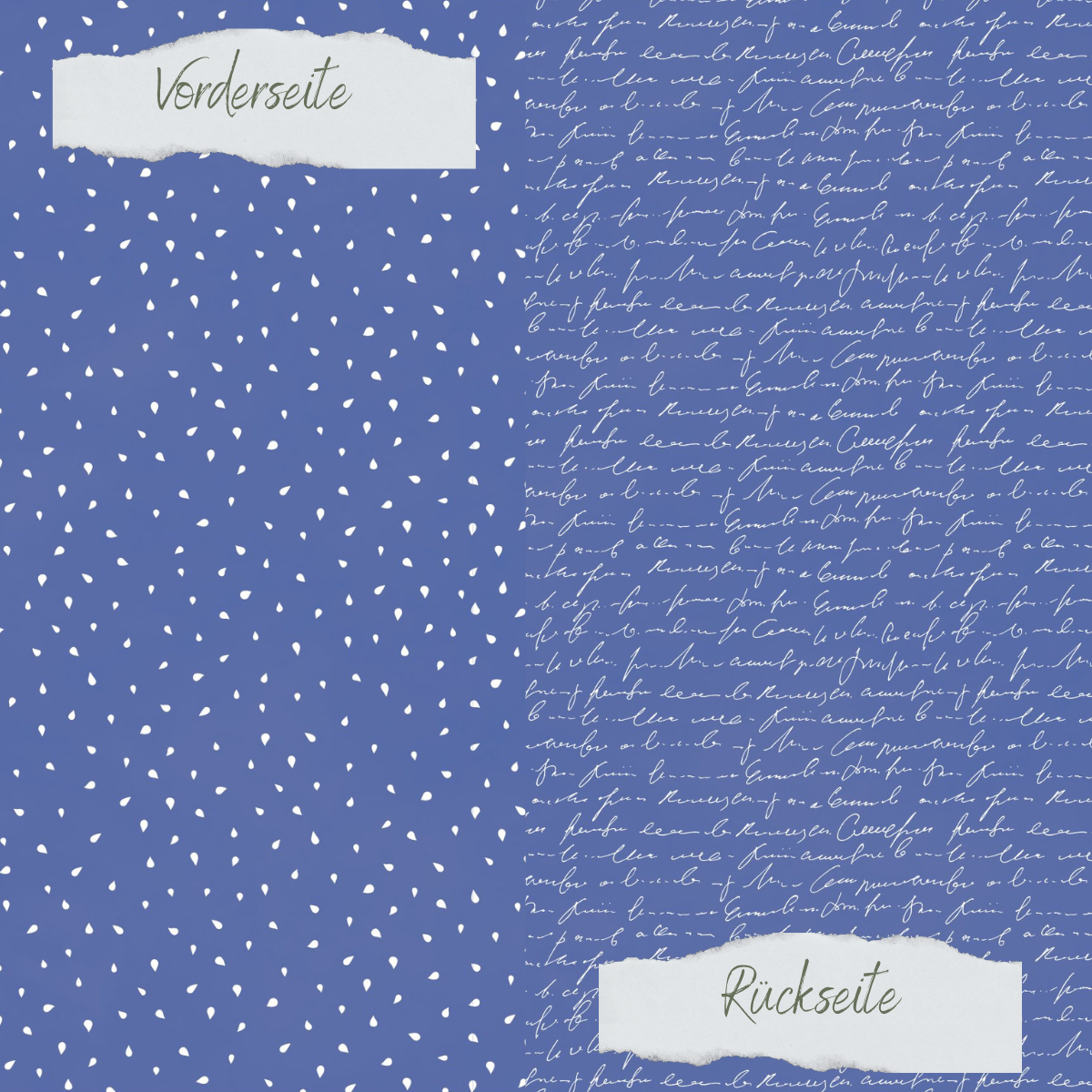 Designpapier - Basic - Jeansblau -Apfelkernchen + Schrift - Doppelseitig bedruckt  