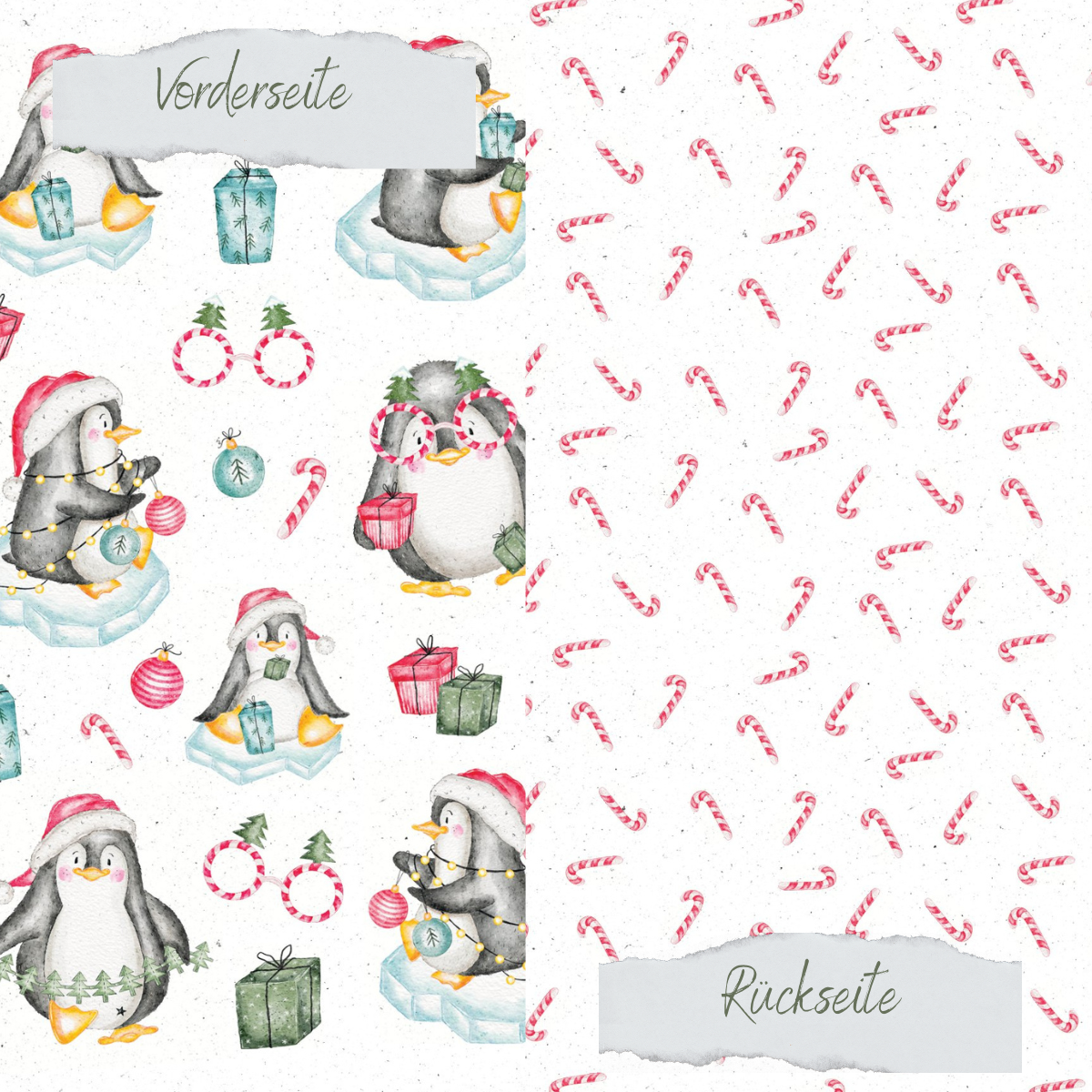 Designpapier - Weihnachtspinguine - Doppelseitig bedruckt