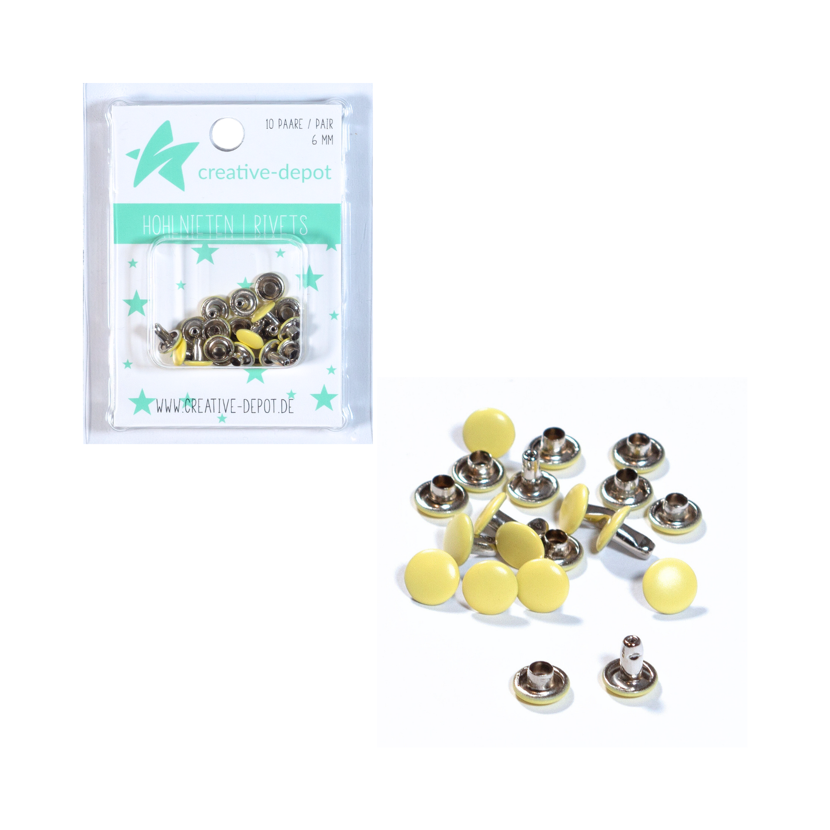 Doppelhohlnieten - Babygelb - Matt - 10 Paar - 6 mm