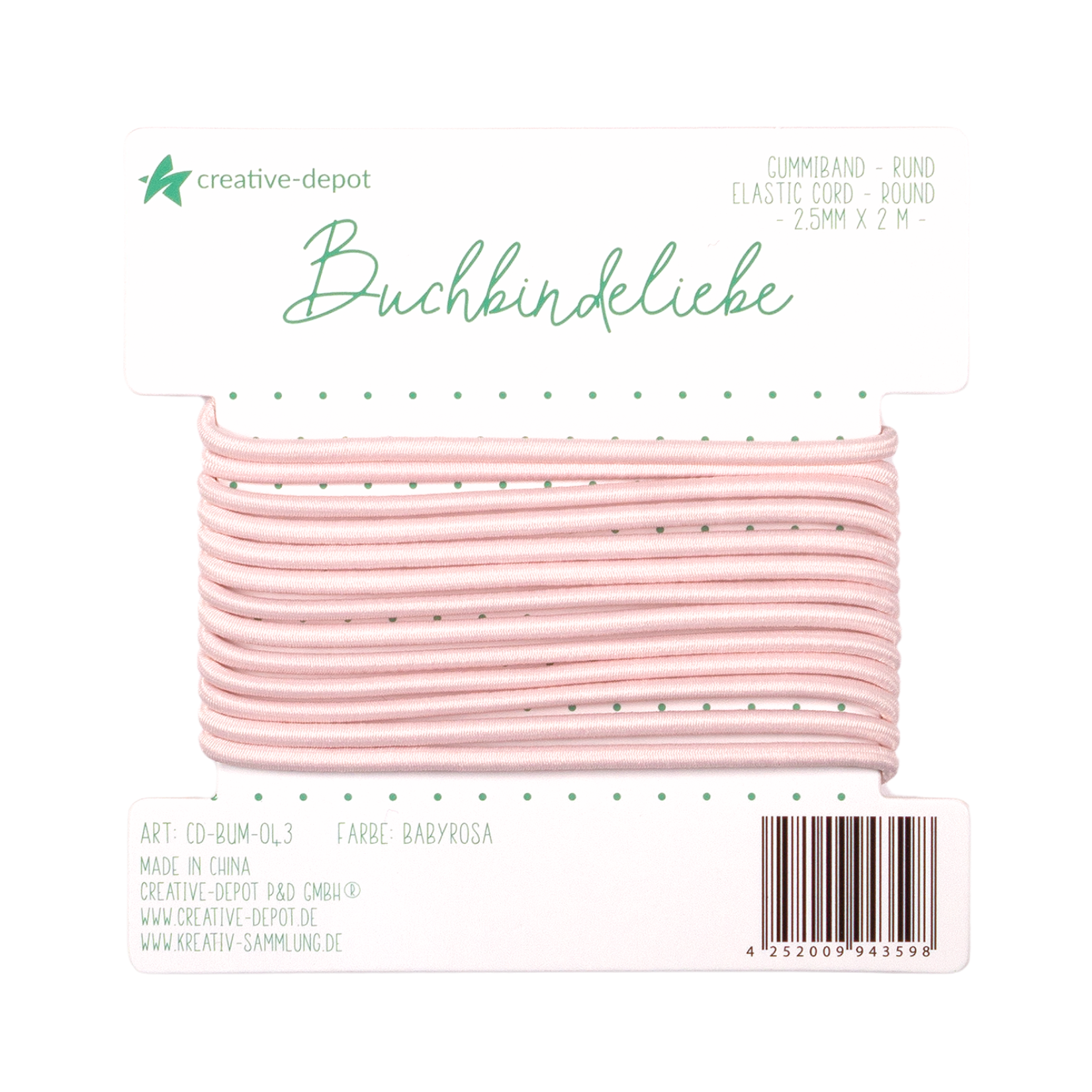 Gummiband - Babyrosa - rund - Buchbindeliebe