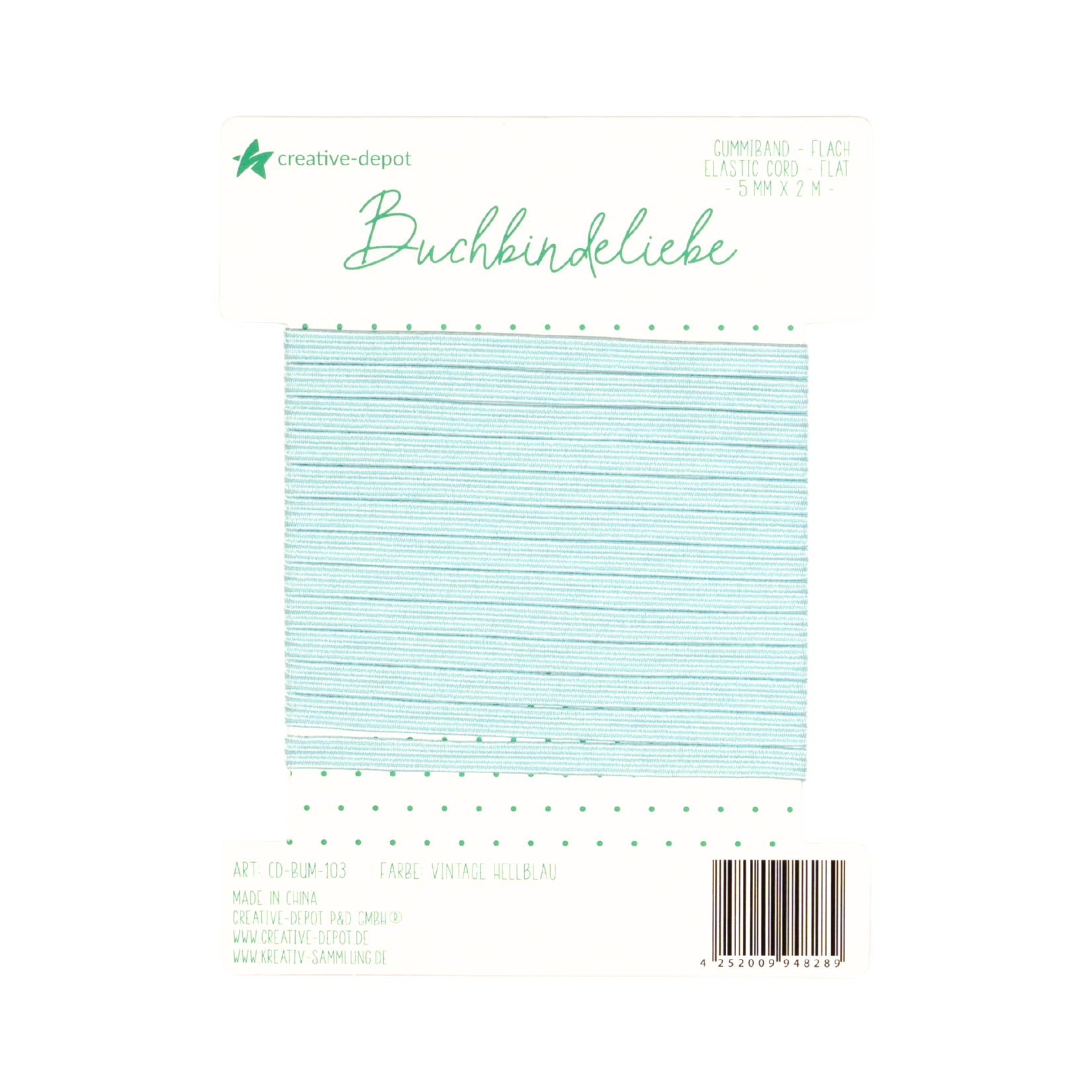 Gummiband - Vintage Hellblau - flach - Buchbindeliebe