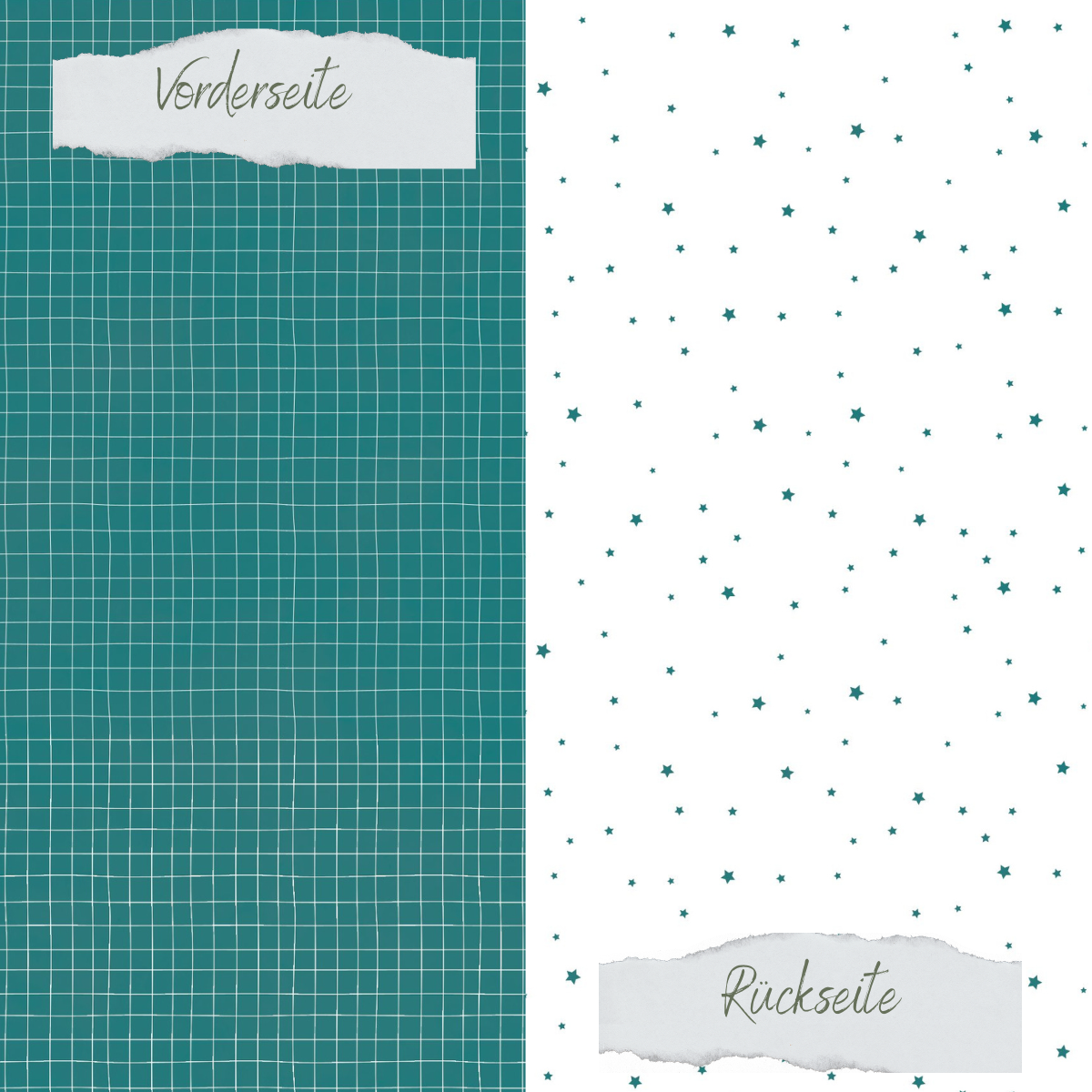 Designpapier - Basic - Smaragd - Doodle Gitter + Sternchenregen - Doppelseitig bedruckt    