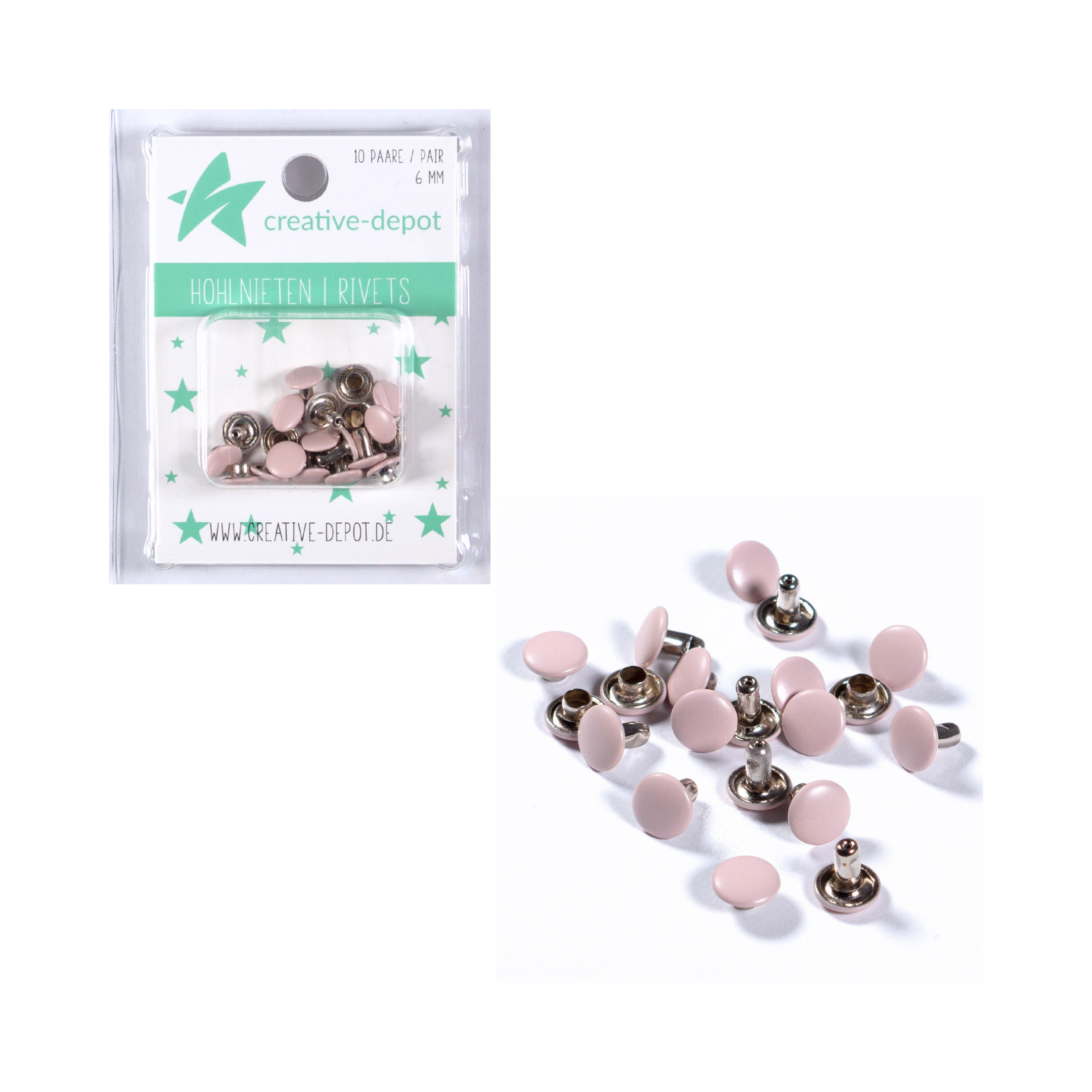 Doppelhohlnieten - Pastell Flieder - Matt - 10 Paar - 6 mm