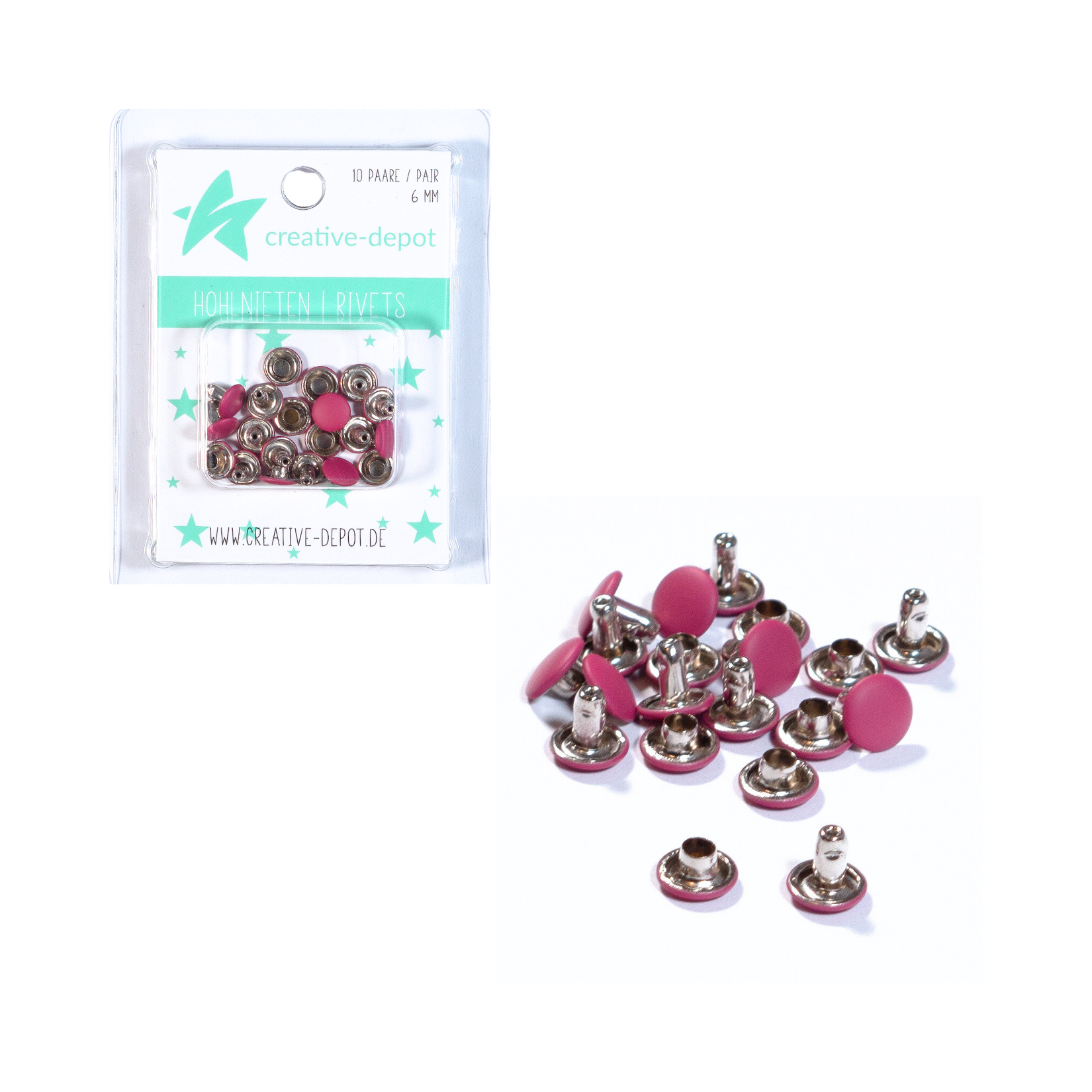 Doppelhohlnieten - Herbstbeere - Matt - 10 Paar - 6 mm