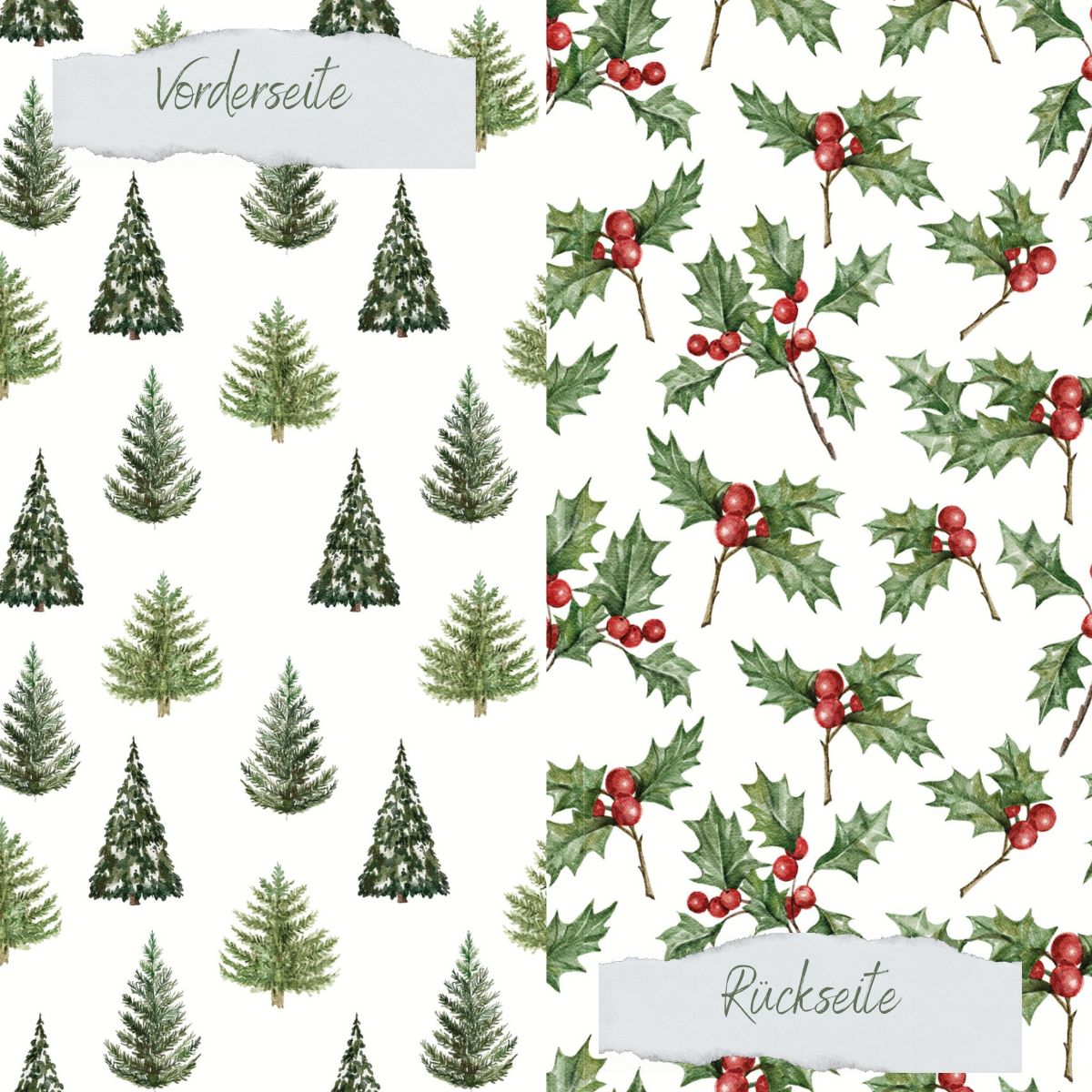 Designpapier - Tannenbäume und Ilex - Doppelseitig bedruckt