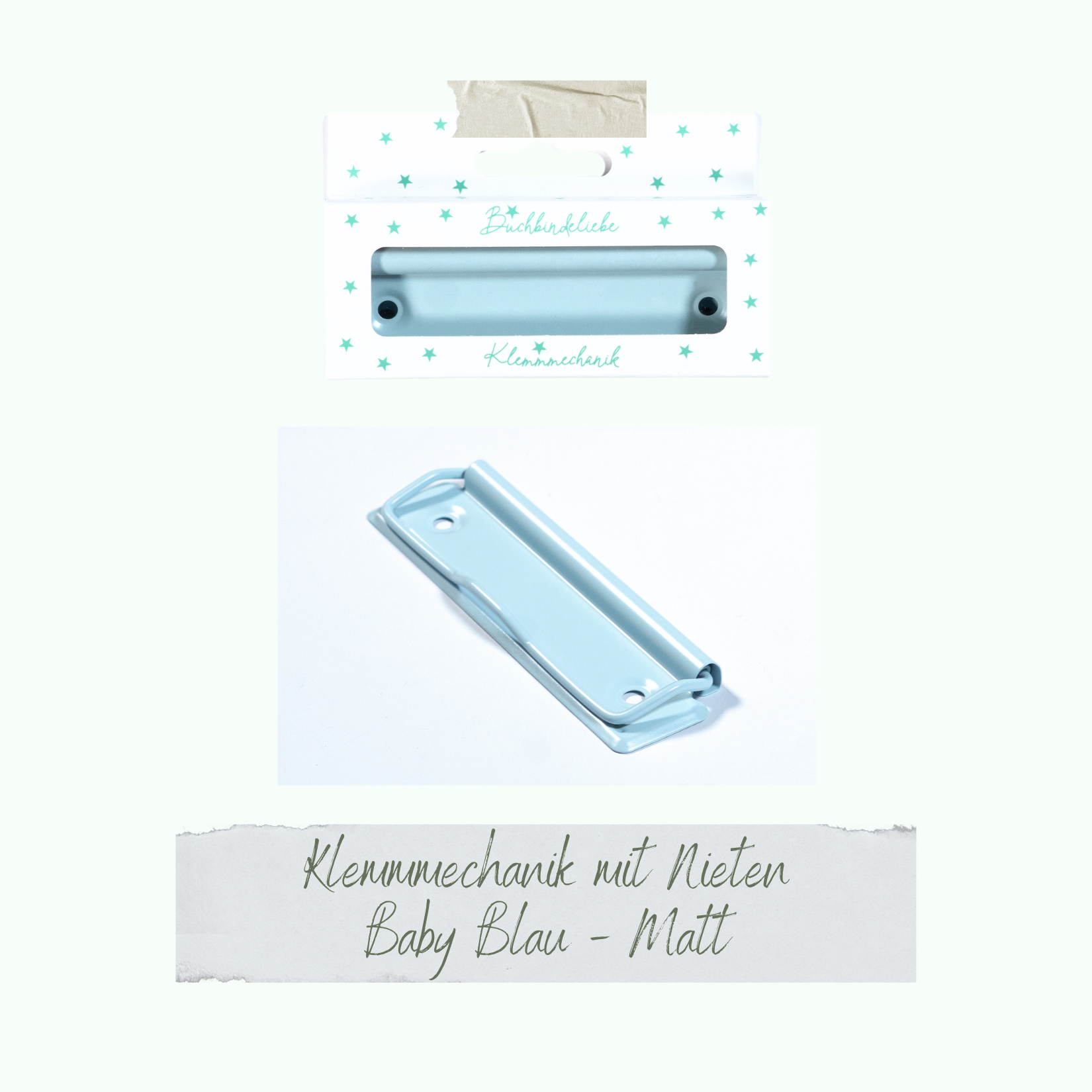 Klemmmechaniken - Baby Blau - Matt - Buchbindeliebe - 3 Stück inkl. Nieten Klemmmechaniken - Baby Blau - Matt - Buchbindeliebe - 3 Stück inkl. Nieten