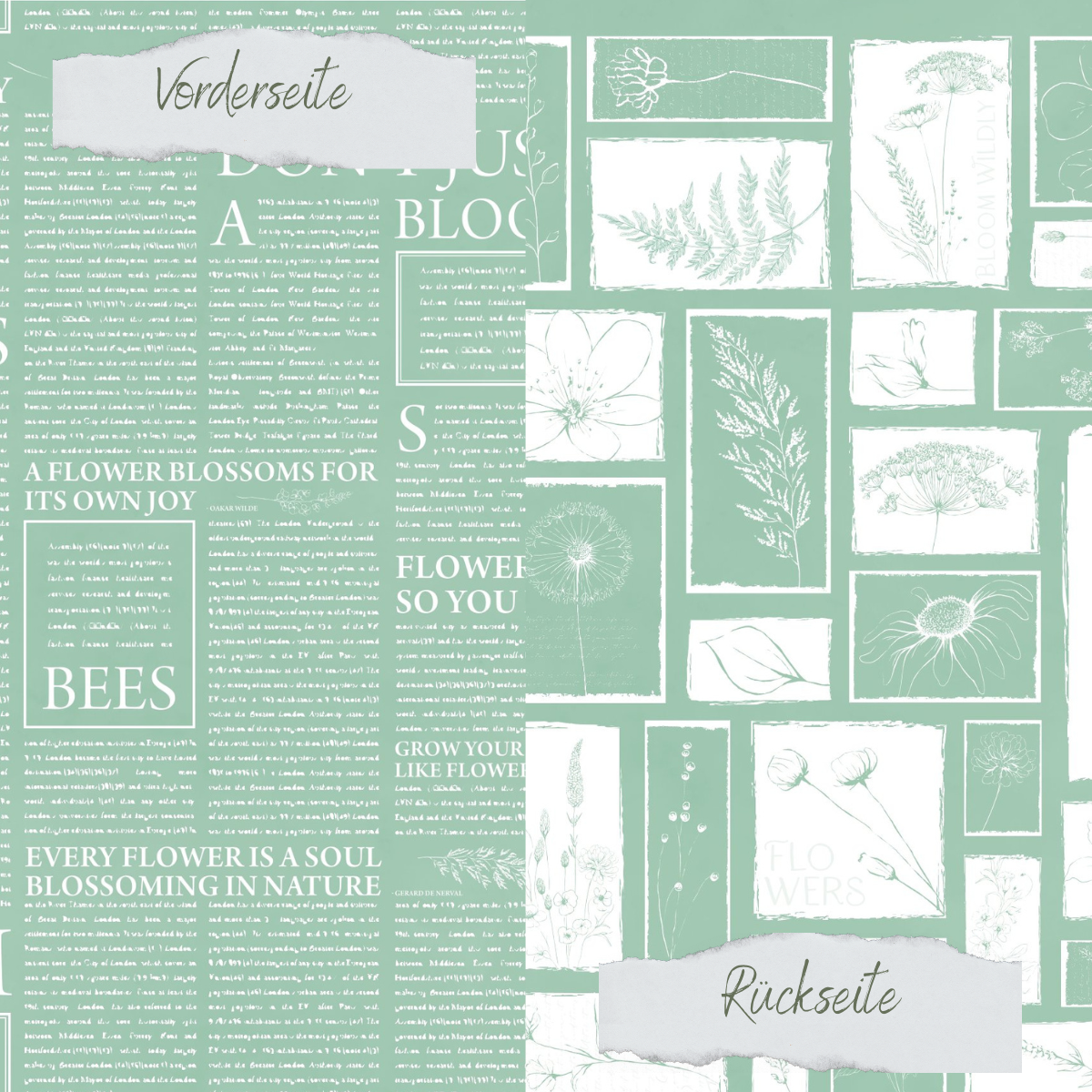 Papel de diseño - Basic - Eukalyptus - Newspaper + Wildflowers - Doppelseitig bedruckt    Papel de diseño - Basic - Eukalyptus - Newspaper + Wildflowers - Doppelseitig bedruckt