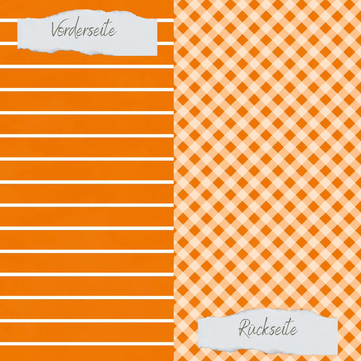 Designpapier - Basic - Herbstorange - Breite Linien + Karo - Doppelseitig bedruckt