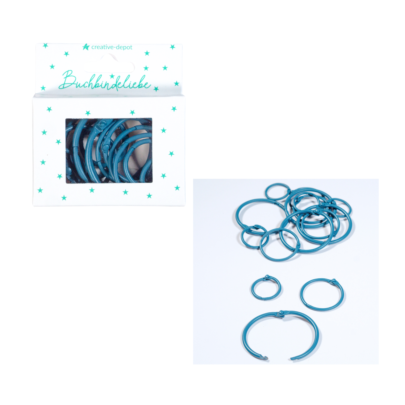 Buchringe - Pfauenblau - Matt - Buchbindeliebe - 15 Stück
