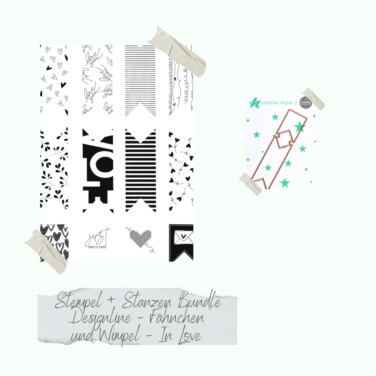 Bundle - Designline - Fähnchen und Wimpel - In Love - Stamp set & dies