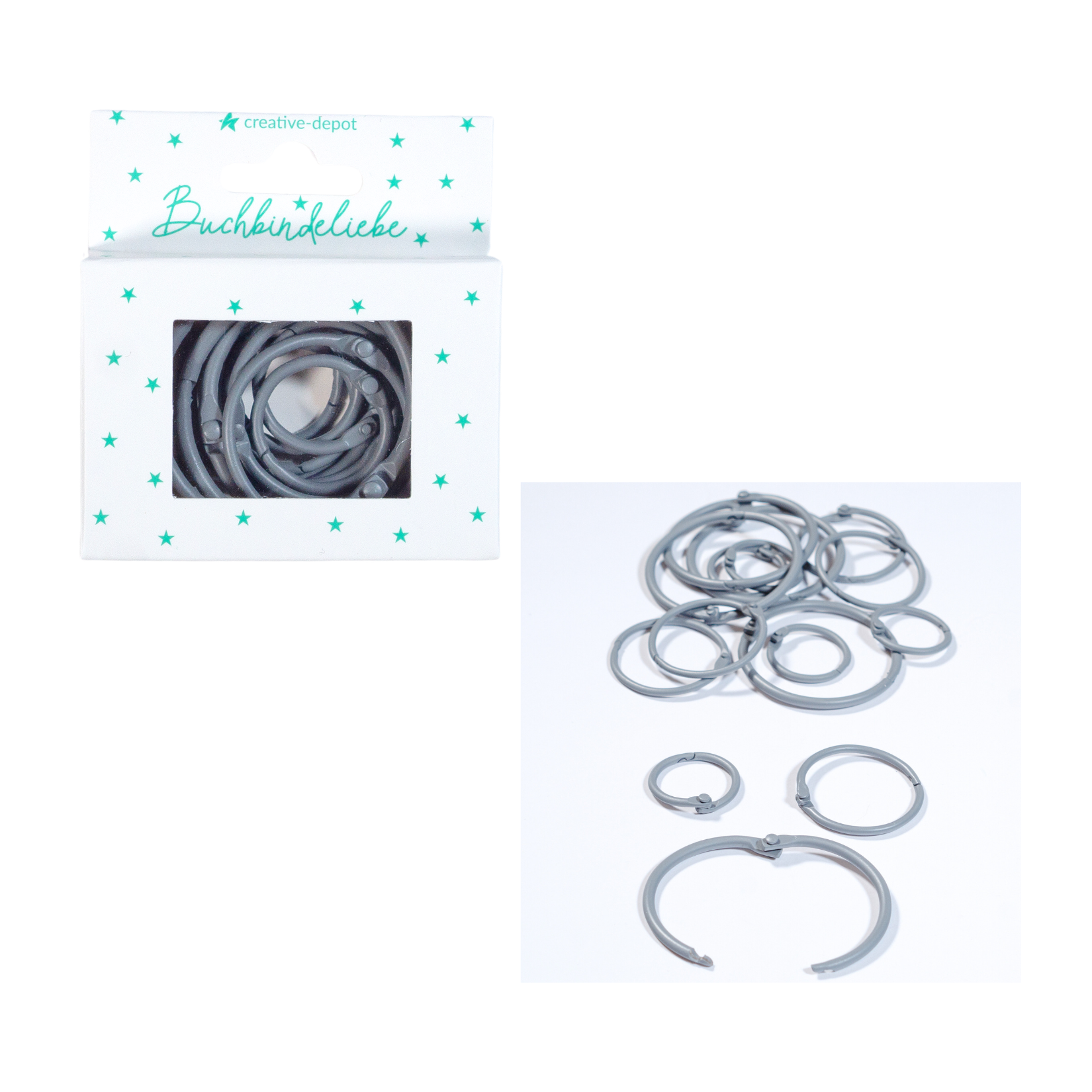 Buchringe - Dunkelgrau - Matt - Buchbindeliebe - 15 Stück