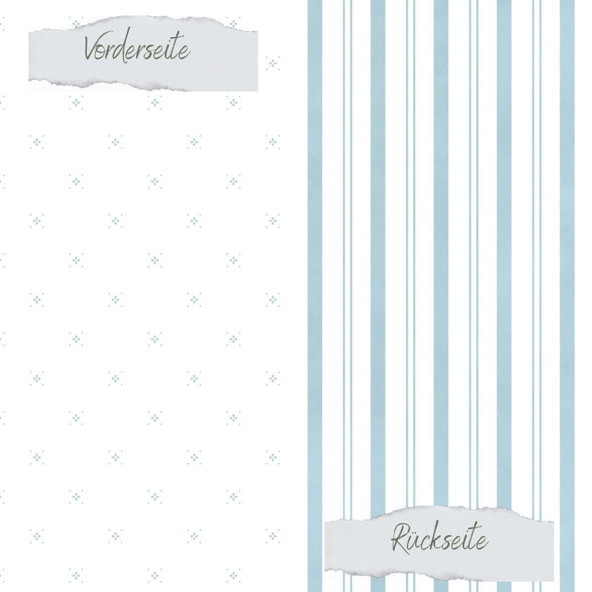 Designpapier - Basic - Vintage Hellblau - Blümchen + Streifen - Doppelseitig bedruckt