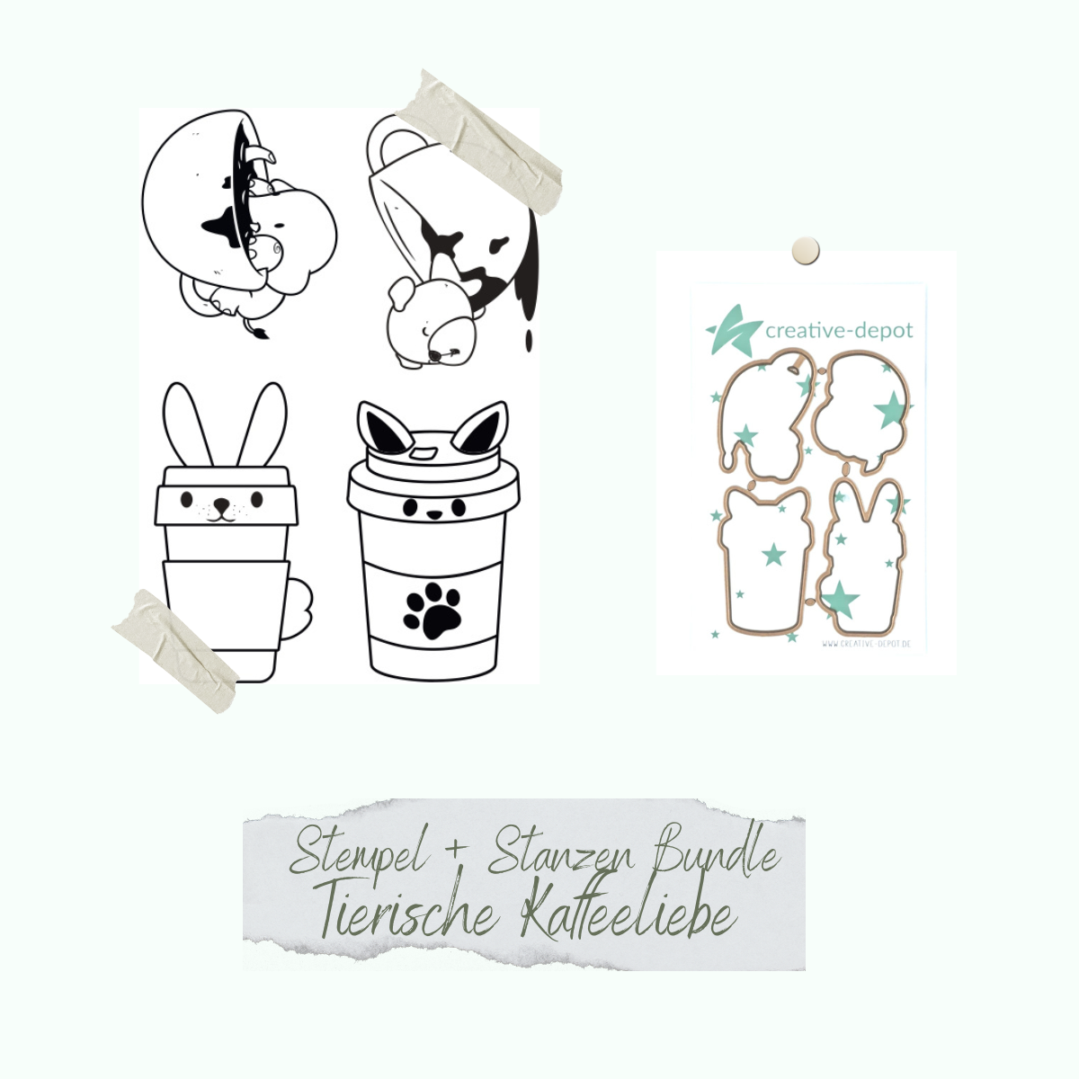 CD-BL-1107888-Tierische-Kaffeeliebe Bundle - Set de tampons & emporte-pièces - Tierische Kaffeeliebe