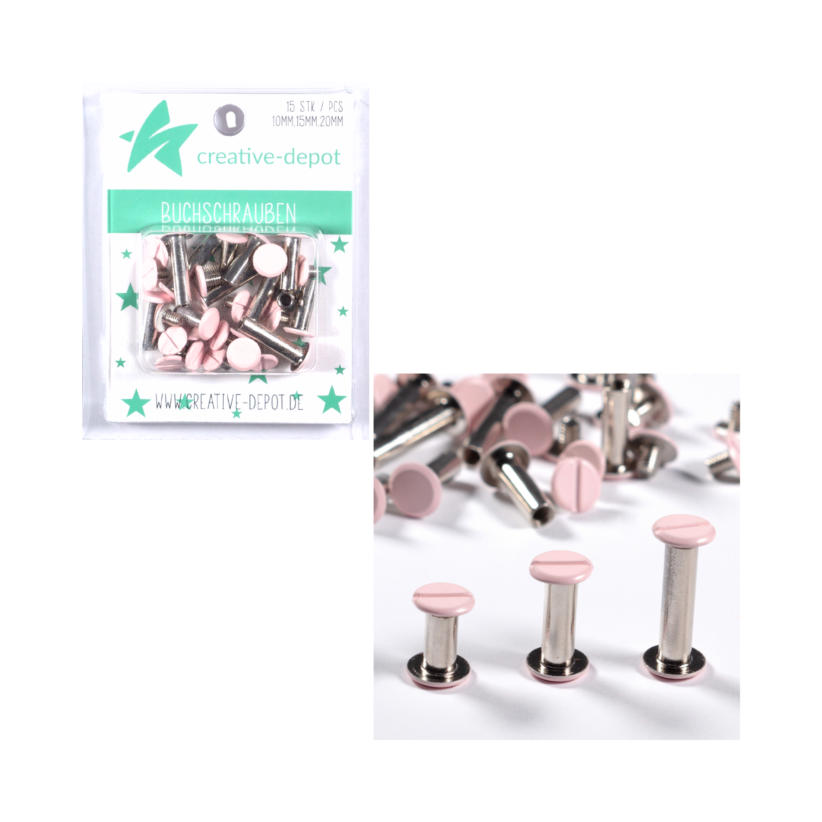 Buchschrauben - Babyrosa - Matt - 15 Stück