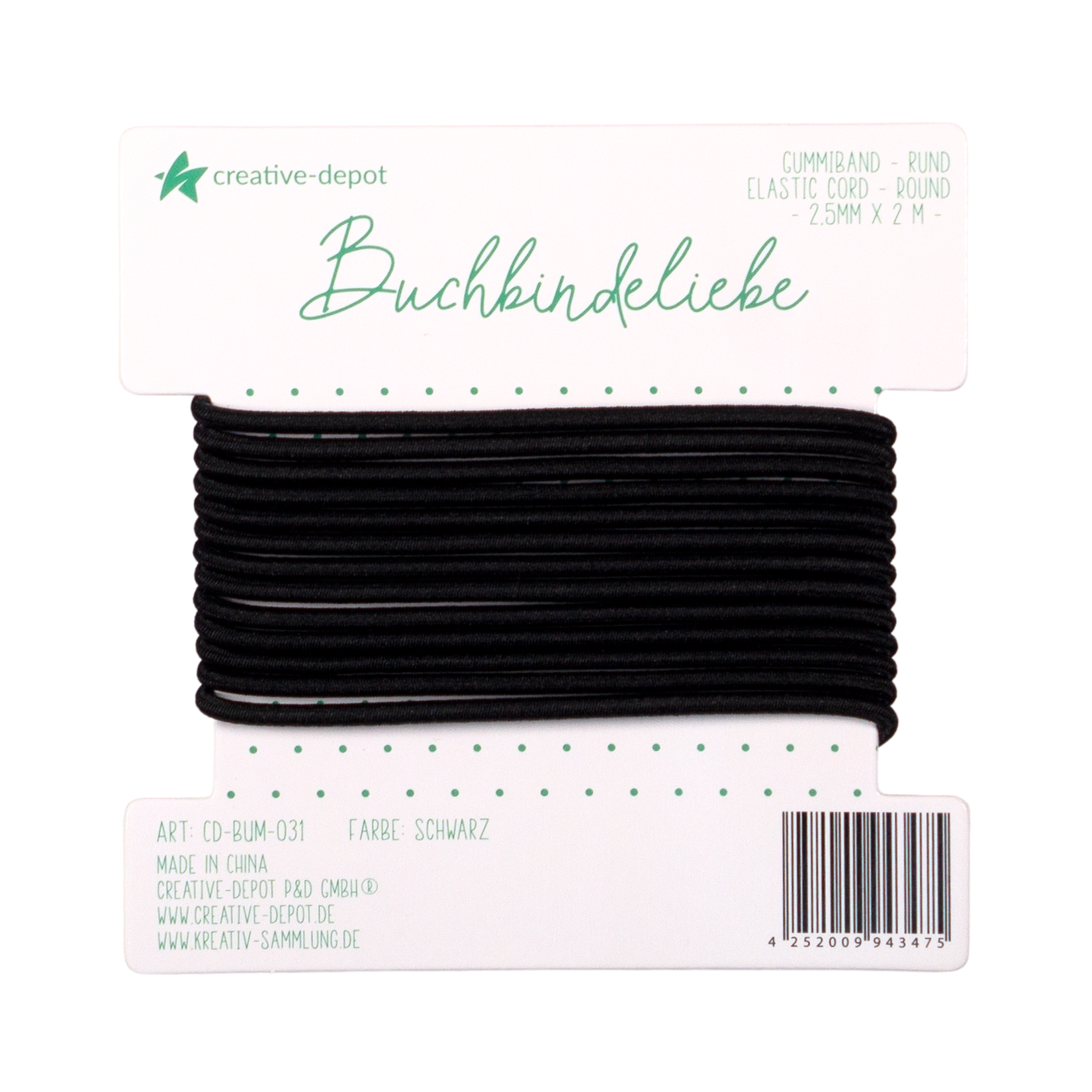 Gummiband - Schwarz - rund - Buchbindeliebe