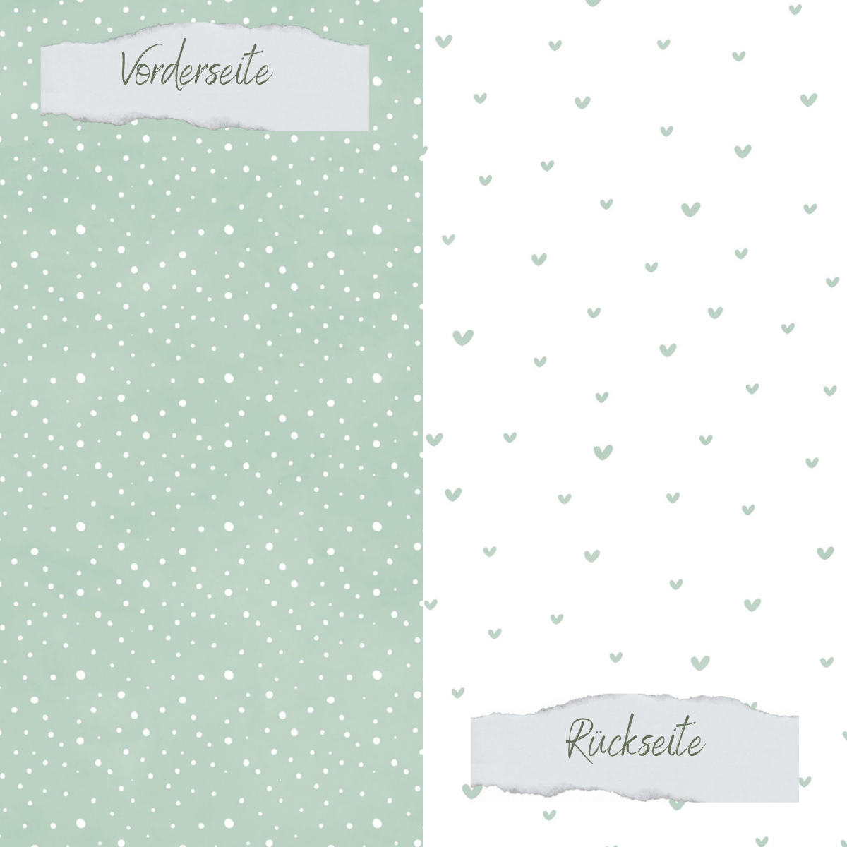 Designpapier - Basic - Vintage Mint - Doodle Herzen + Sprenkel - Doppelseitig bedruckt