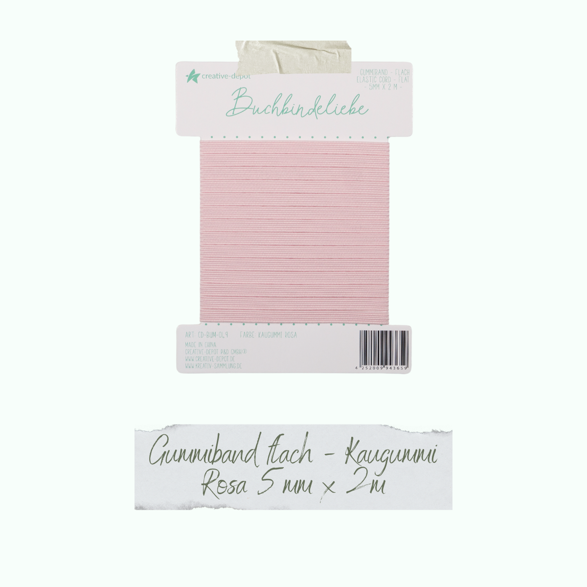 CD-BUM-049_Gummiband-flach-Kaugummi-Rosa Buchbindeliebe - Gummiband - Kaugummi Rosa - flach