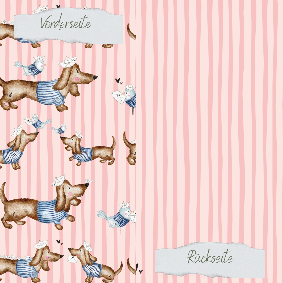 Designpapier - Designline - Maritimer Dackel - gestreift - Doppelseitig bedruckt