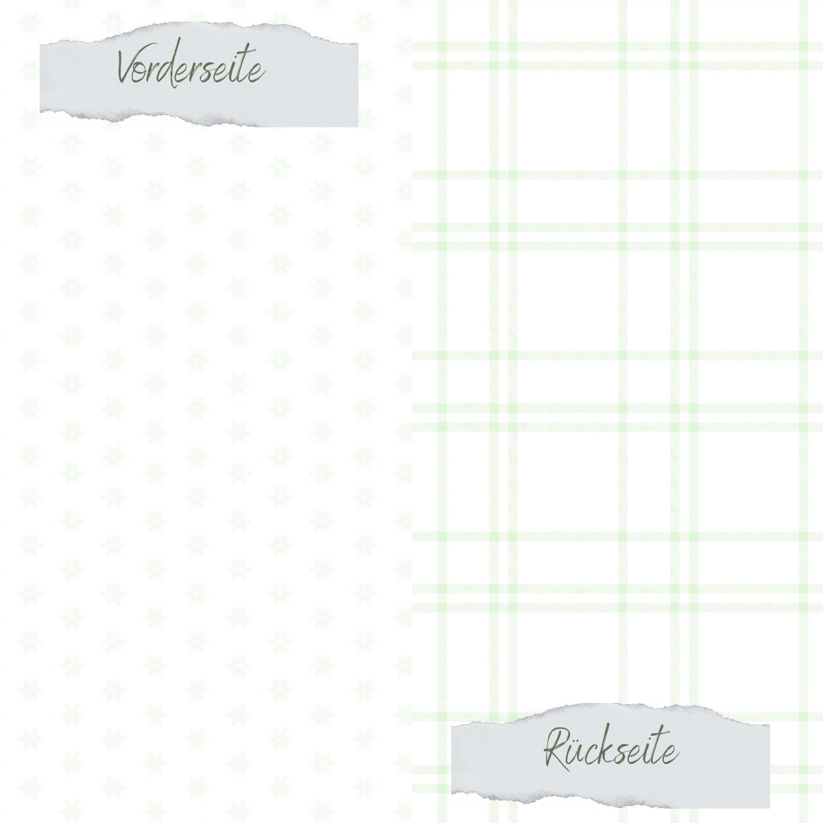 Designpapier - Basic - Seeglas - Blumen + Karomuster - Doppelseitig bedruckt