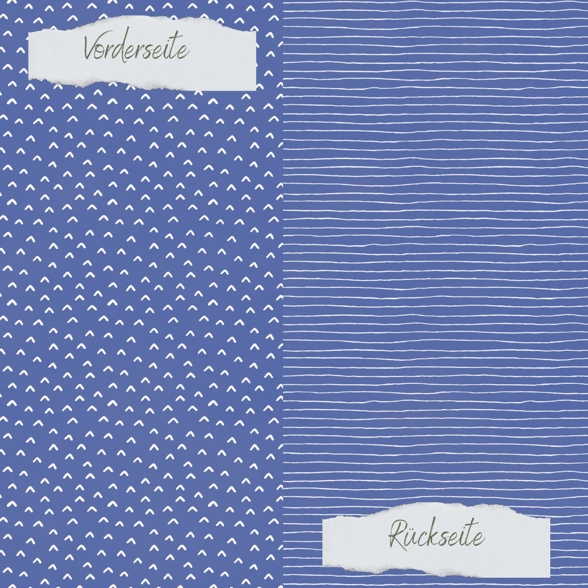 Designpapier - Basic - Jeansblau - Doodle Dächer + Streifen - Doppelseitig bedruckt 