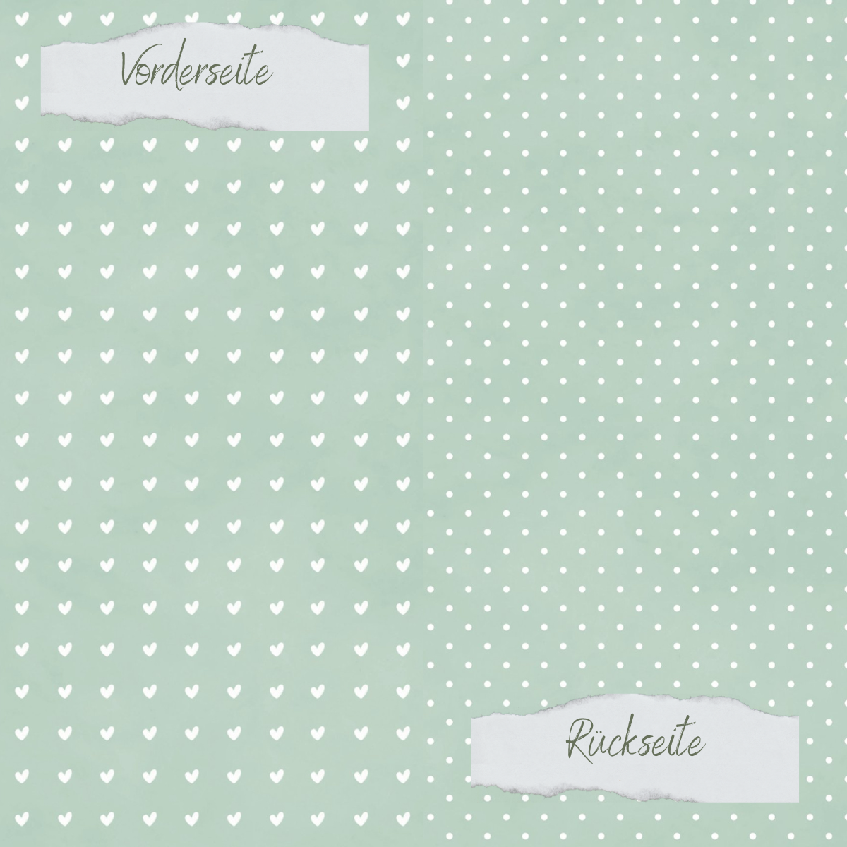 Design paper - Basic - Vintage Mint - Pünktchen + Herzchen - Doppelseitig bedruckt