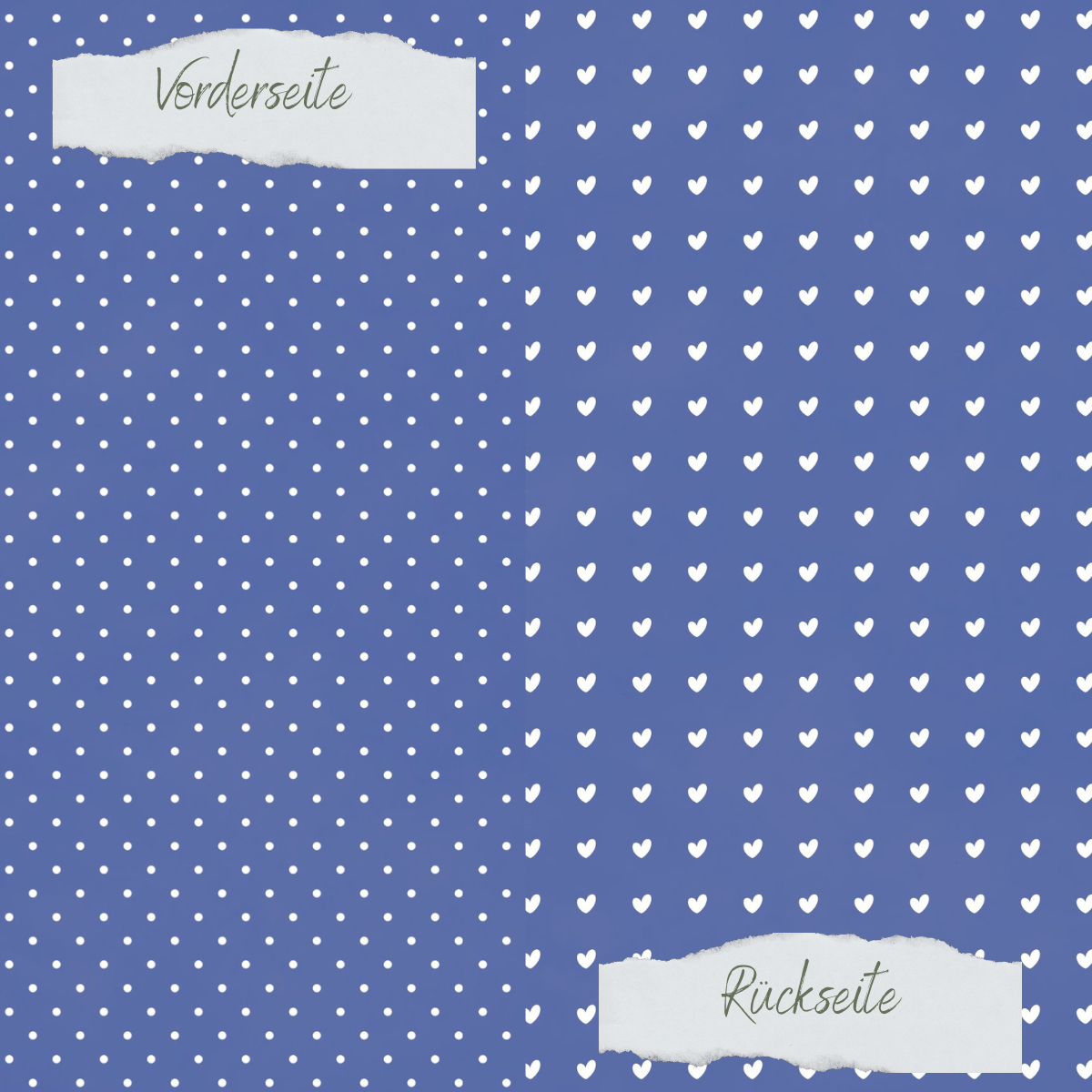 Designpapier - Basic - Jeansblau - Pünktchen + Herzchen - Doppelseitig bedruckt 
