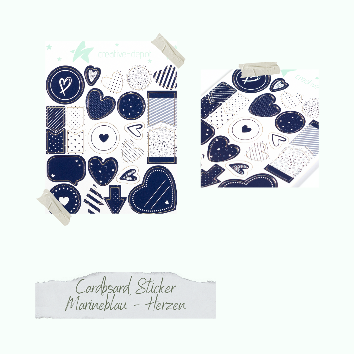 CD-CS-016_Marineblau-Herzen-Cardboard-Sticker Cardboard Sticker - Marineblau - Herzen