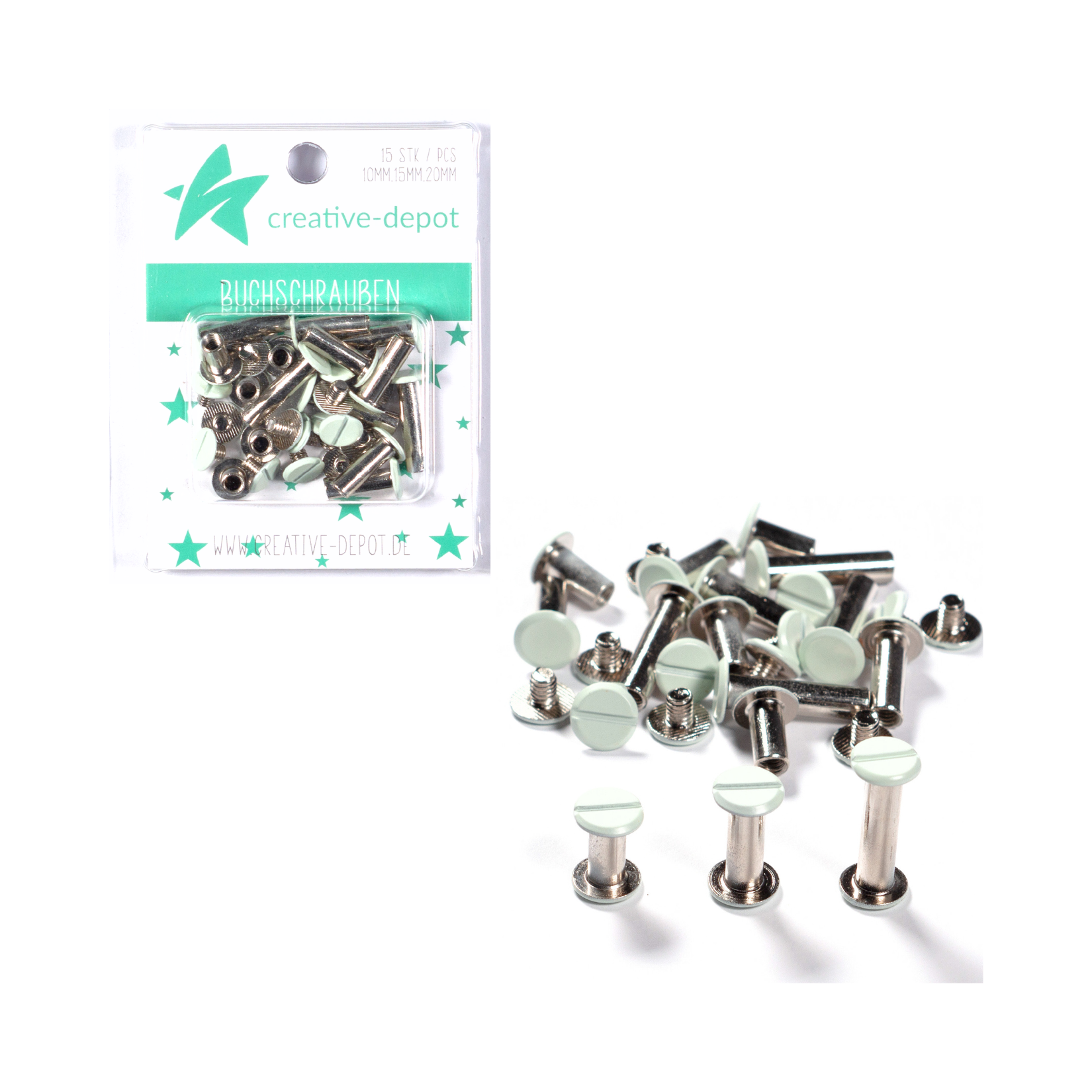 Buchschrauben - Babymint - Matt - 15 Stück