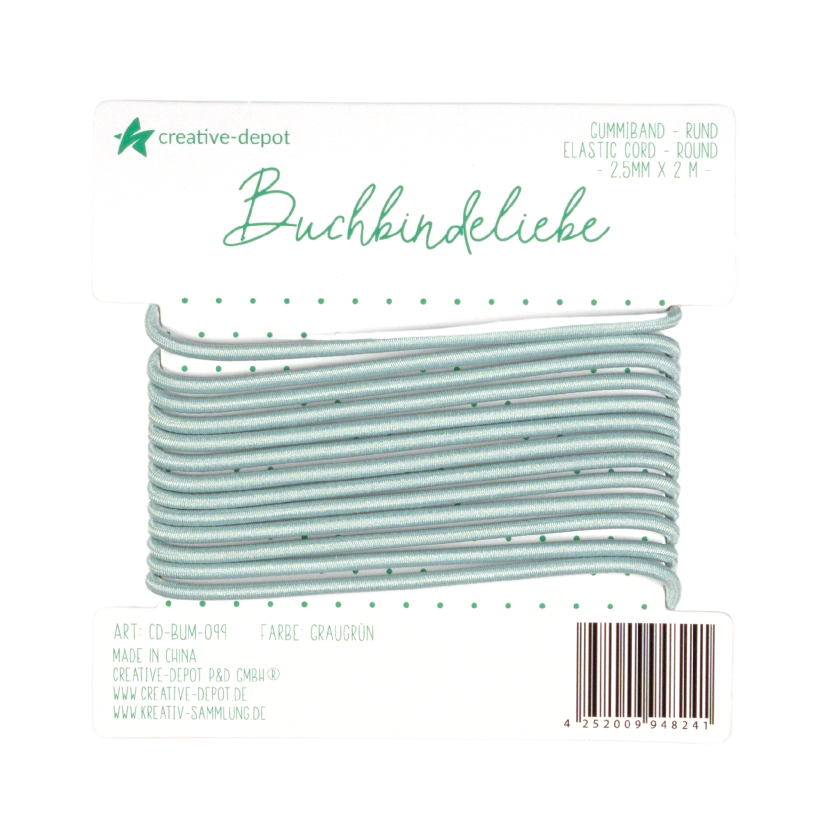 Gummiband - Graugrün - rund - Buchbindeliebe