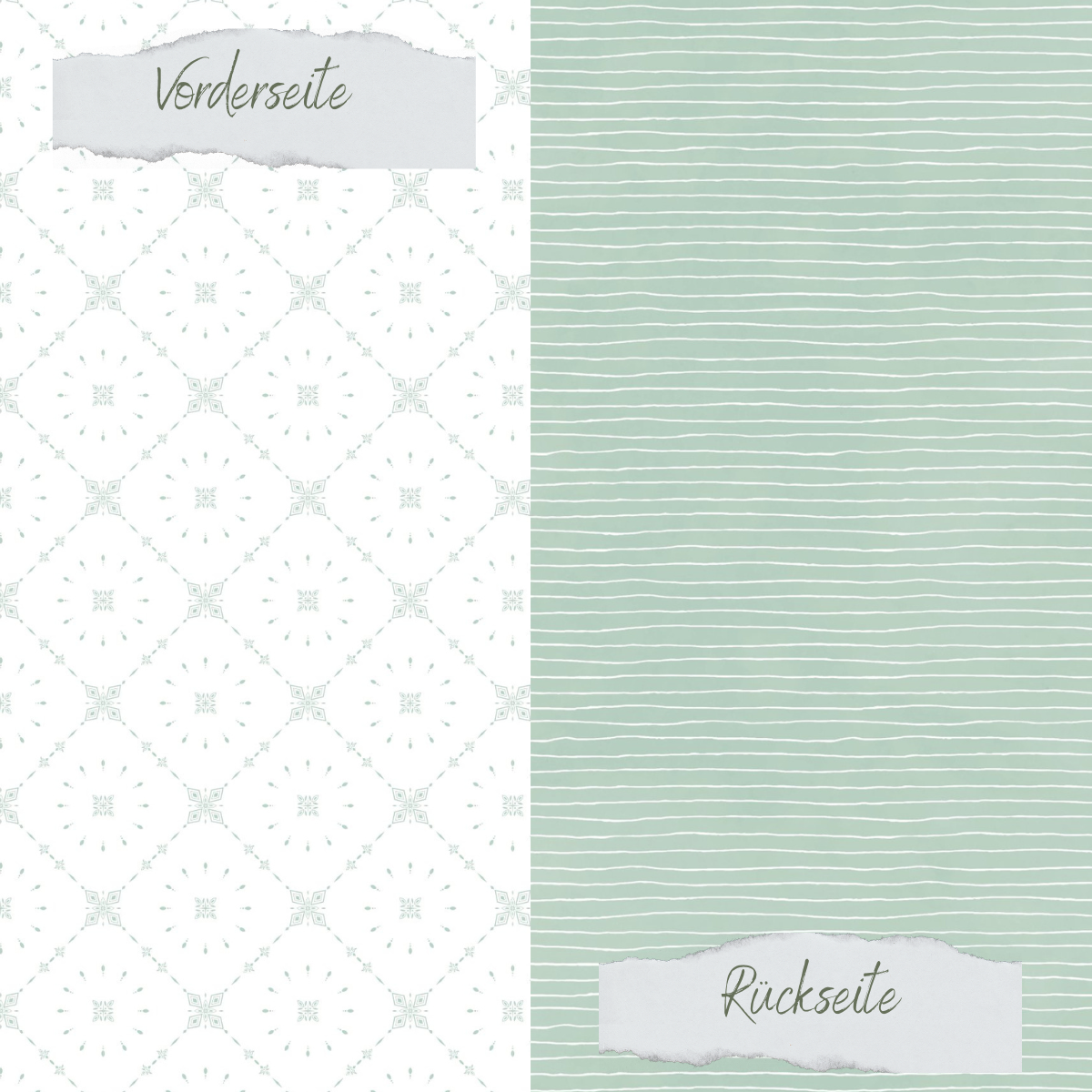 Papier design - Basic - Vintage Mint - Carreaux + rayures griffonnées - Imprimé recto-verso
