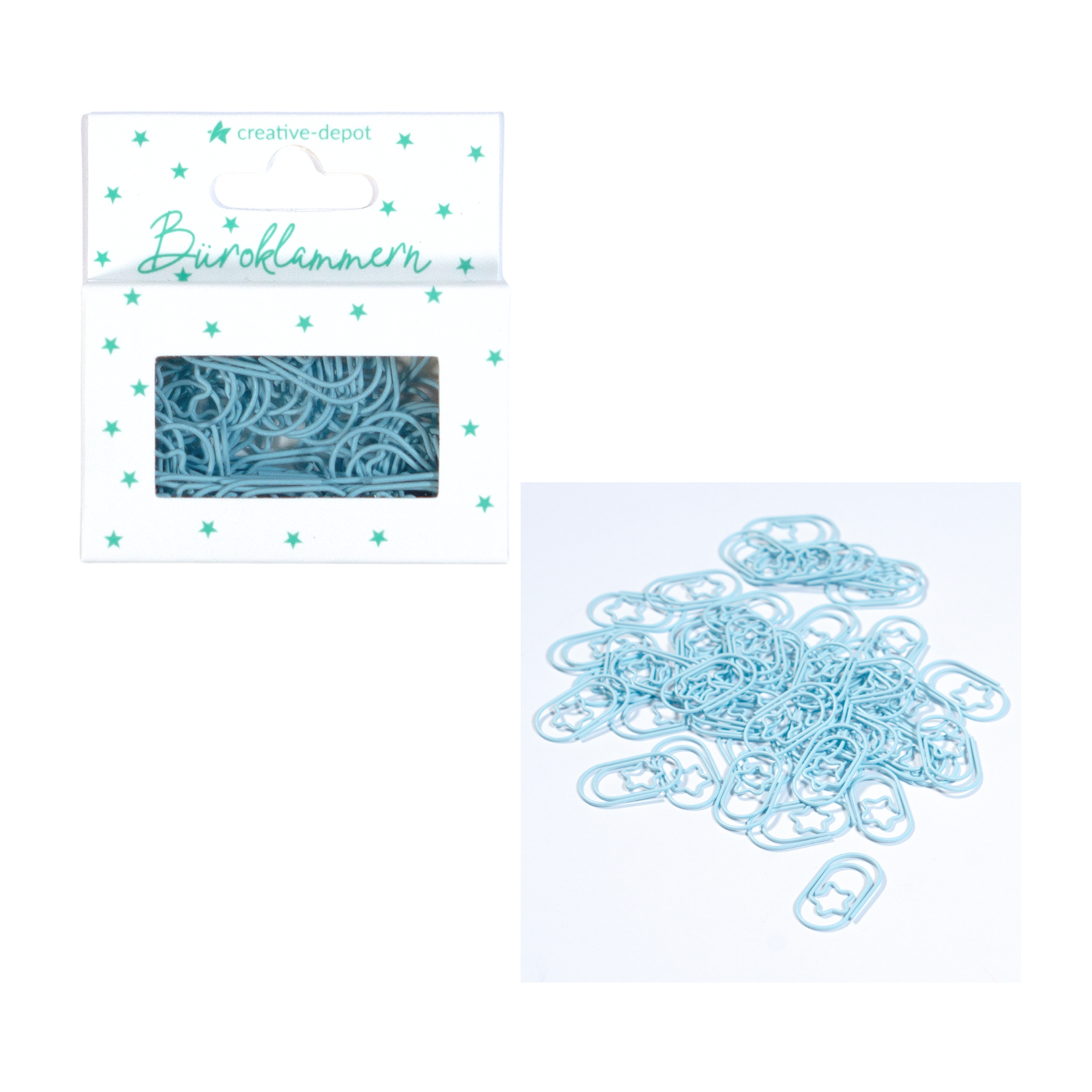 Büroklammer Stern - Baby Blau - Matt - 50 Stück